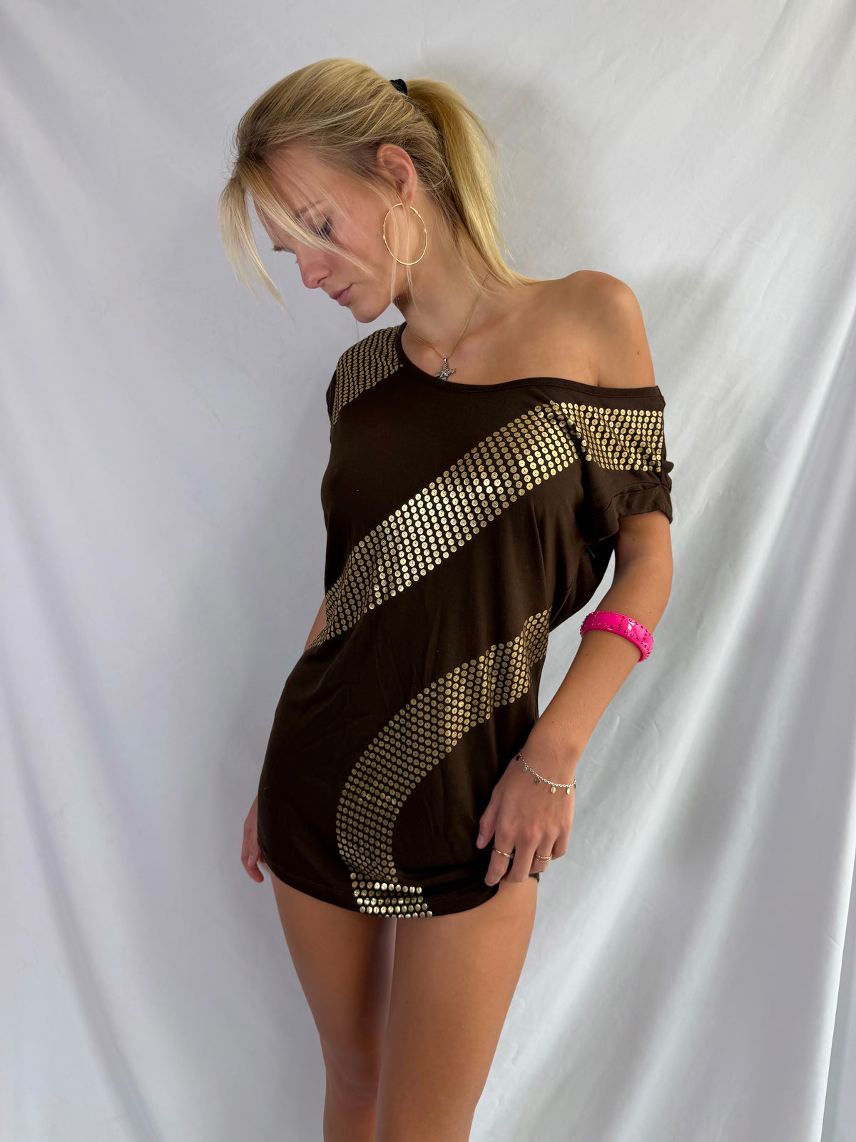 Vintage sequin off the shoulder mini dress