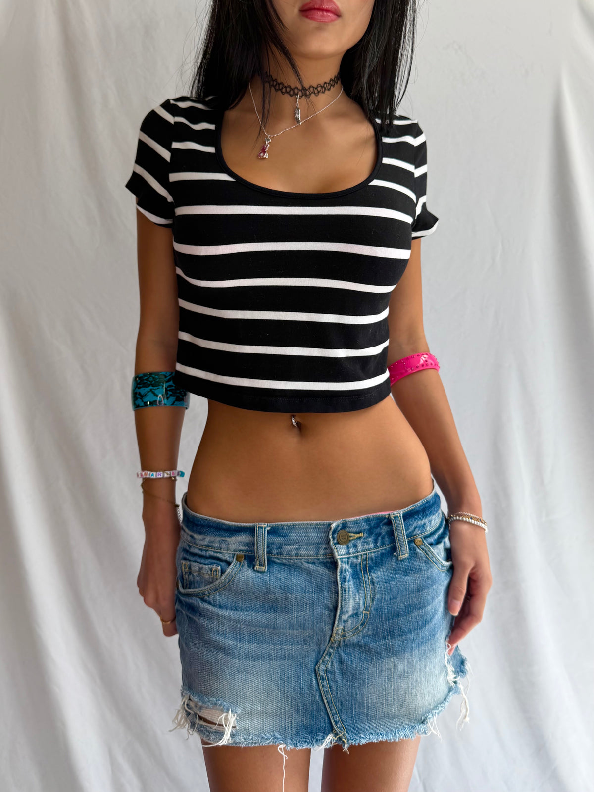 Vintage navy & white striped crop top