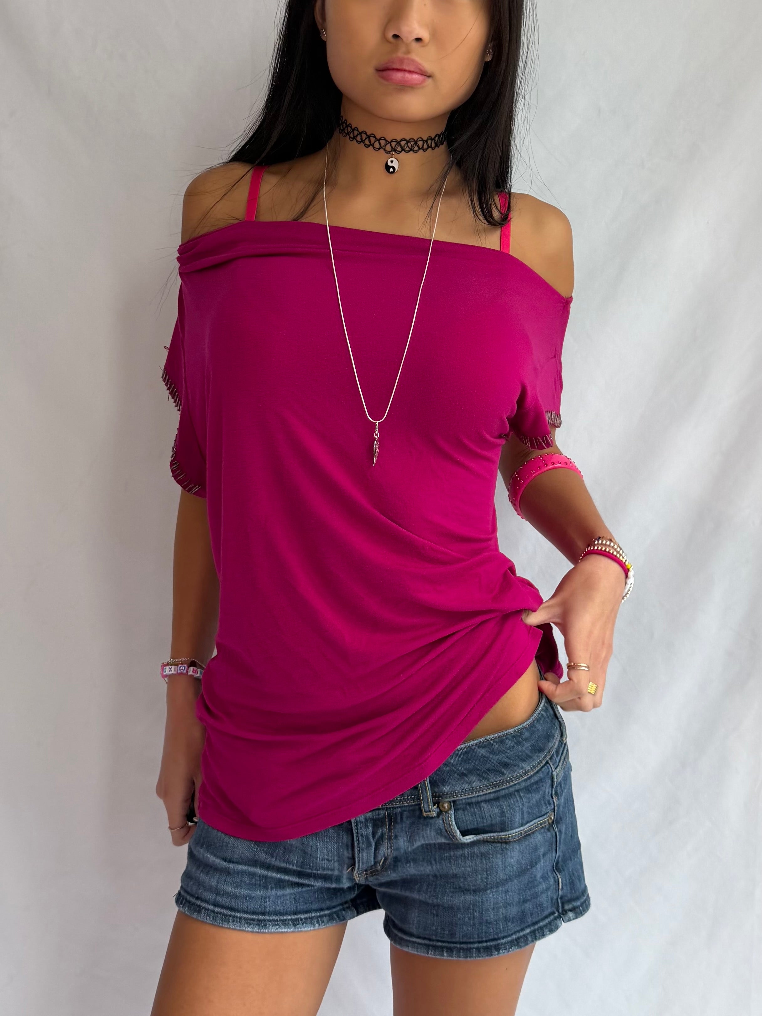 vintage fuchsia off the shoulder top ₊˚⊹⋆