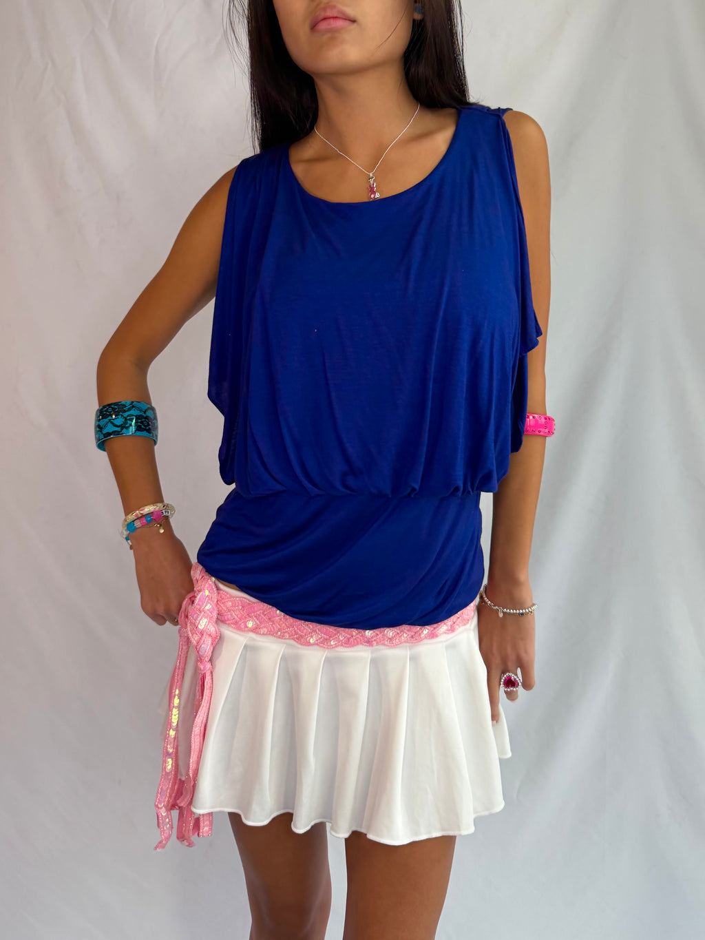 Vintage blue drape top