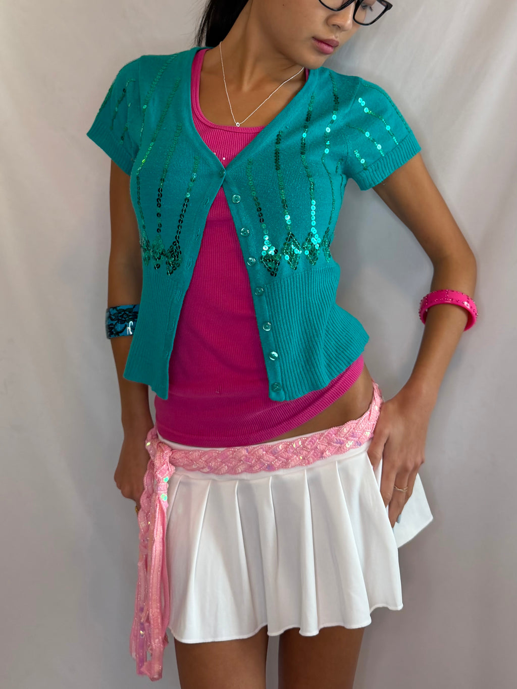 Vintage turquoise sequin cardigan