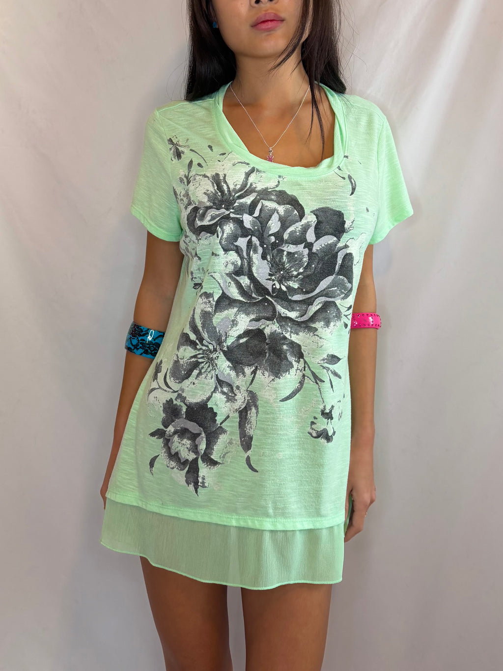 Vintage green rose mini dress