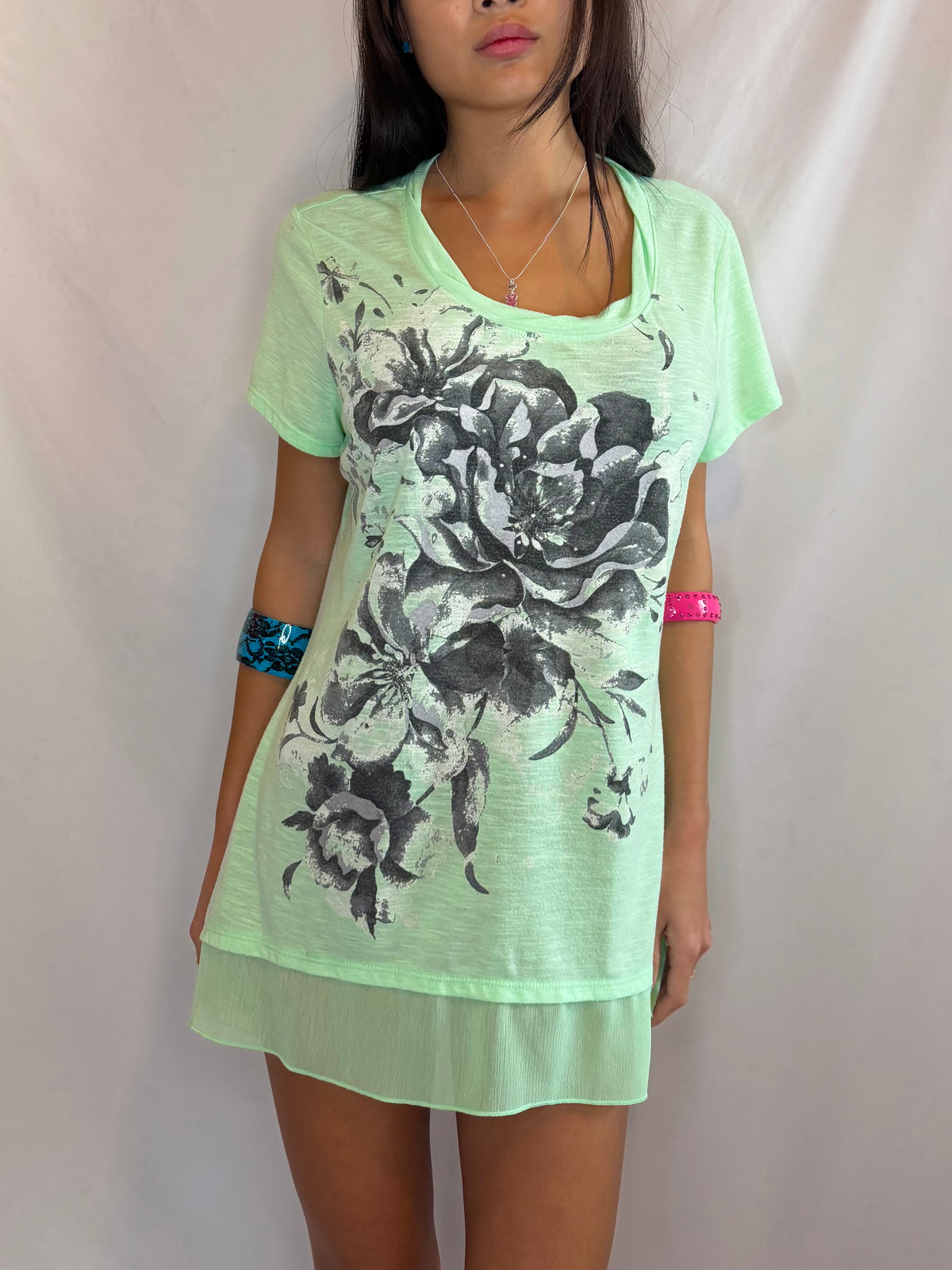 Vintage green rose mini dress