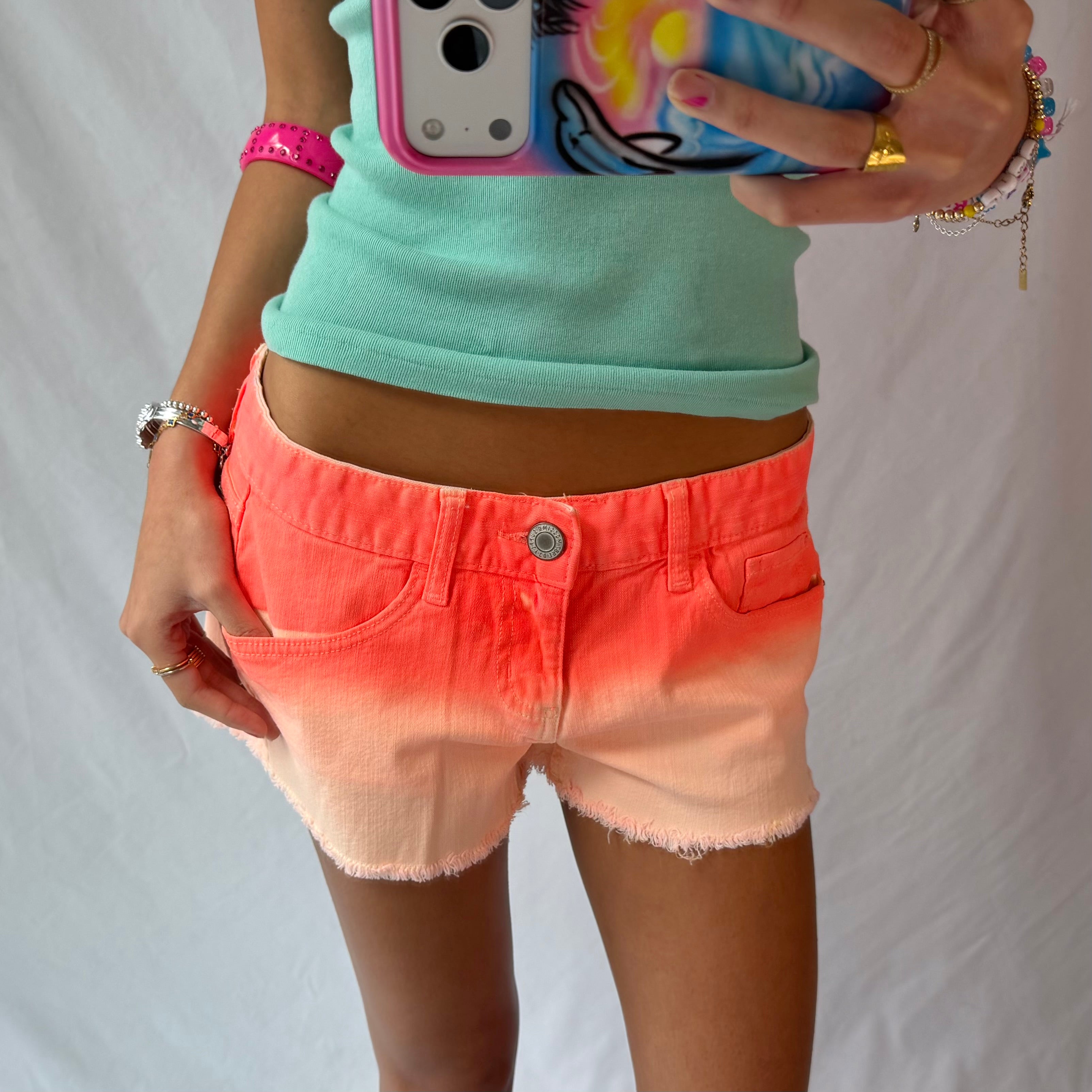 2016 neon orange ombre low rise denim shorts ˚˖𓍢ִ໋❀