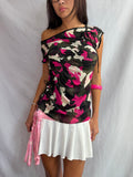 Vintage pink camo off the shoulder top