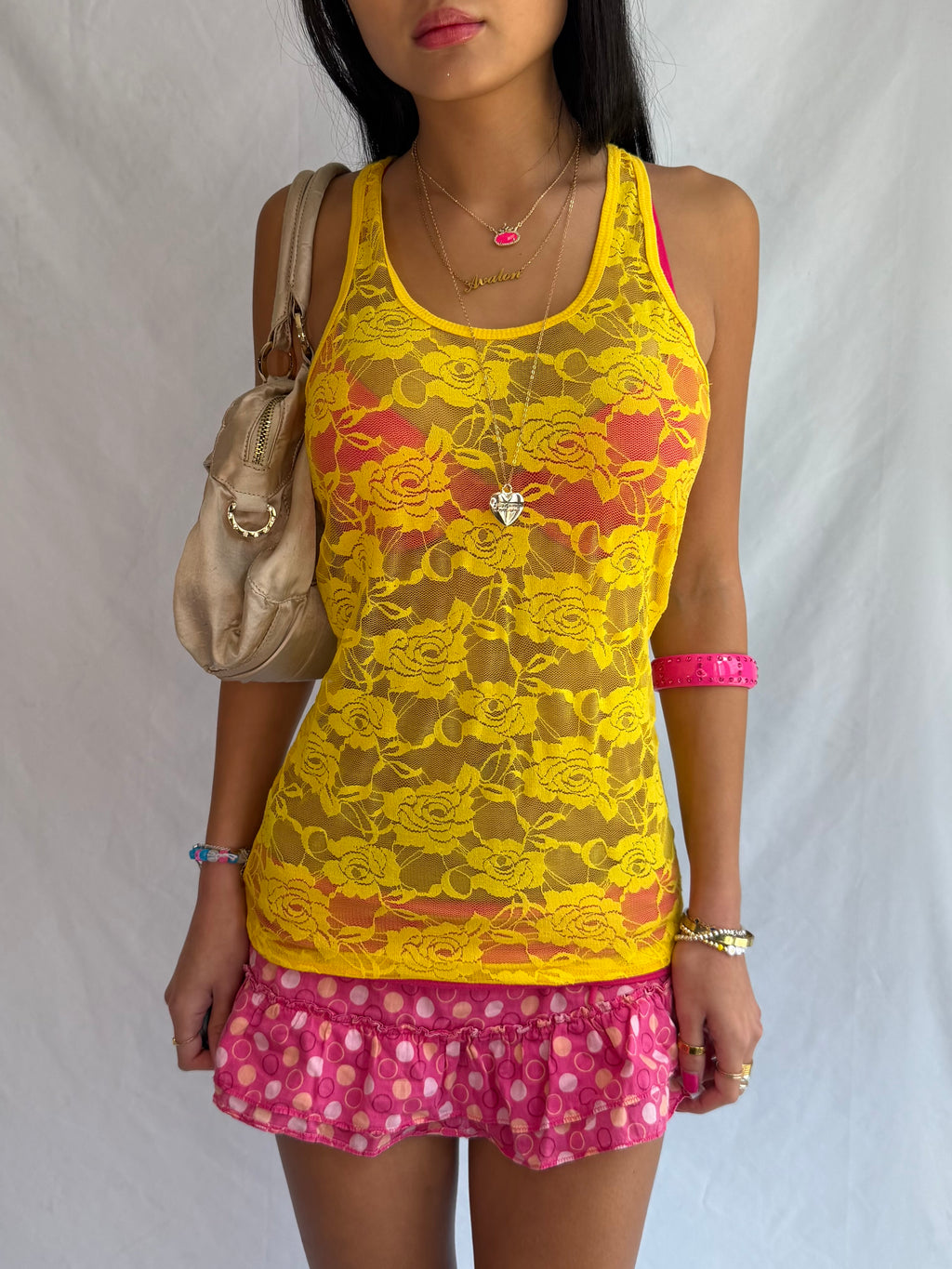 vintage yellow lace tank top .𖥔 ݁ ˖