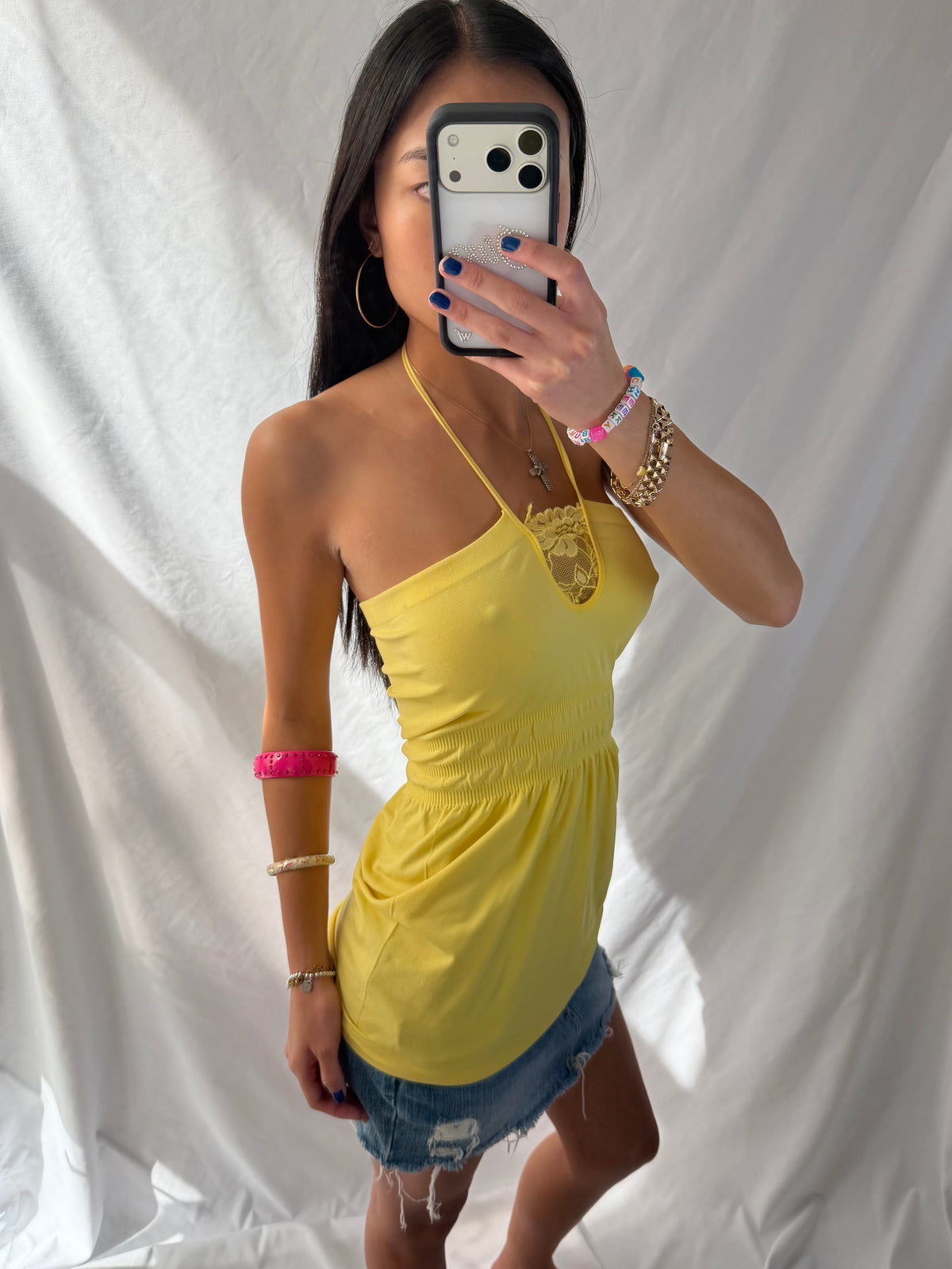 Vintage yellow lace halter top