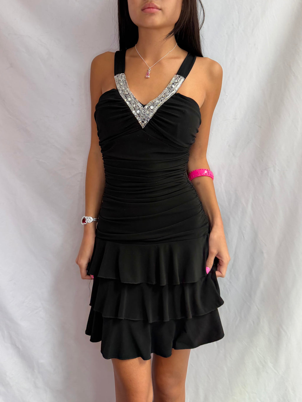 Vintage black beaded midi dress