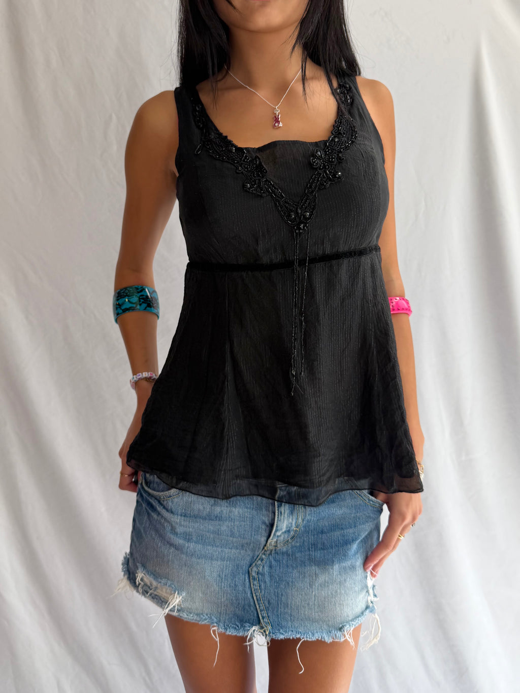 Vintage black embellished tank top