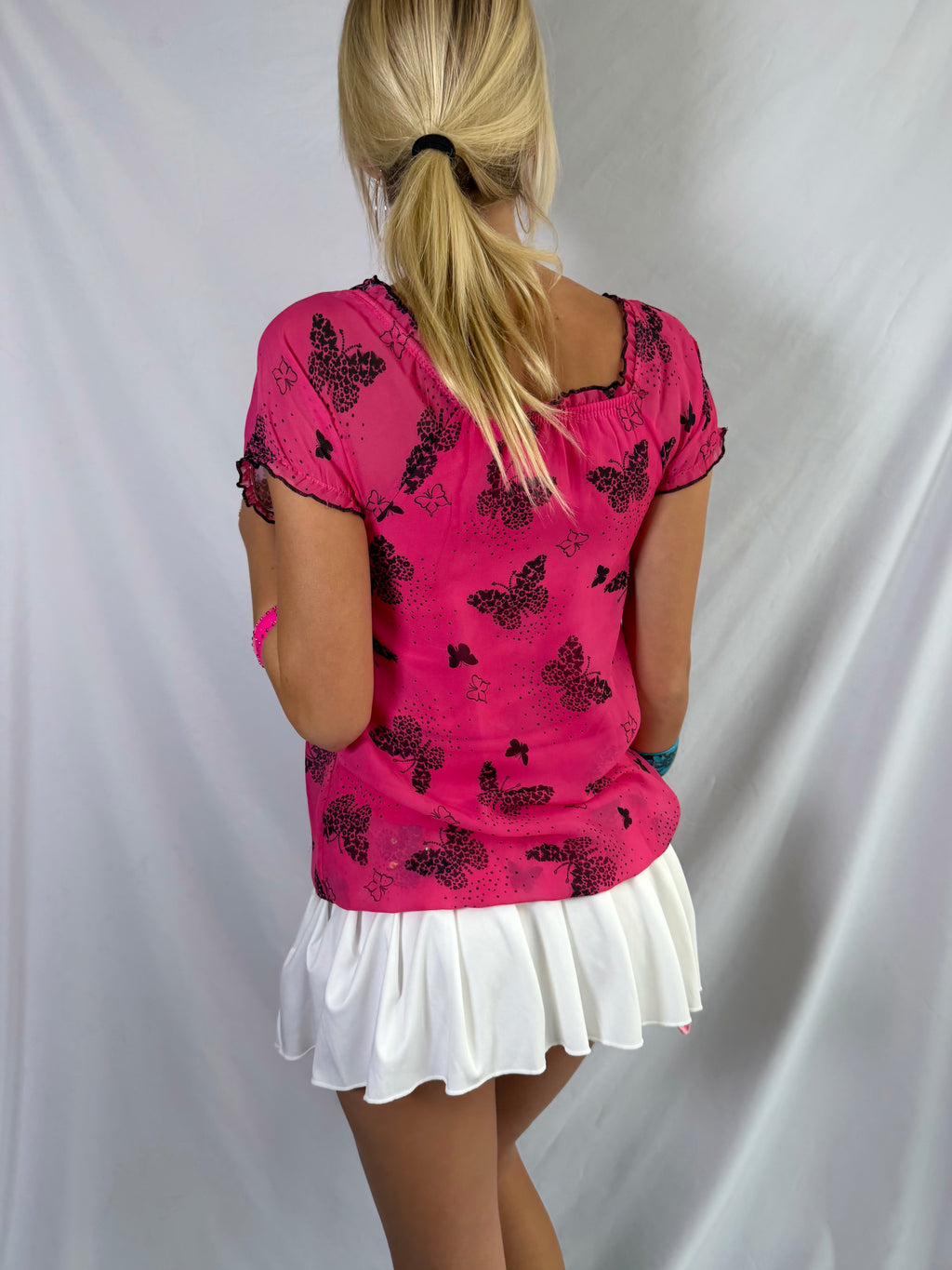 Vintage hot pink butterfly top