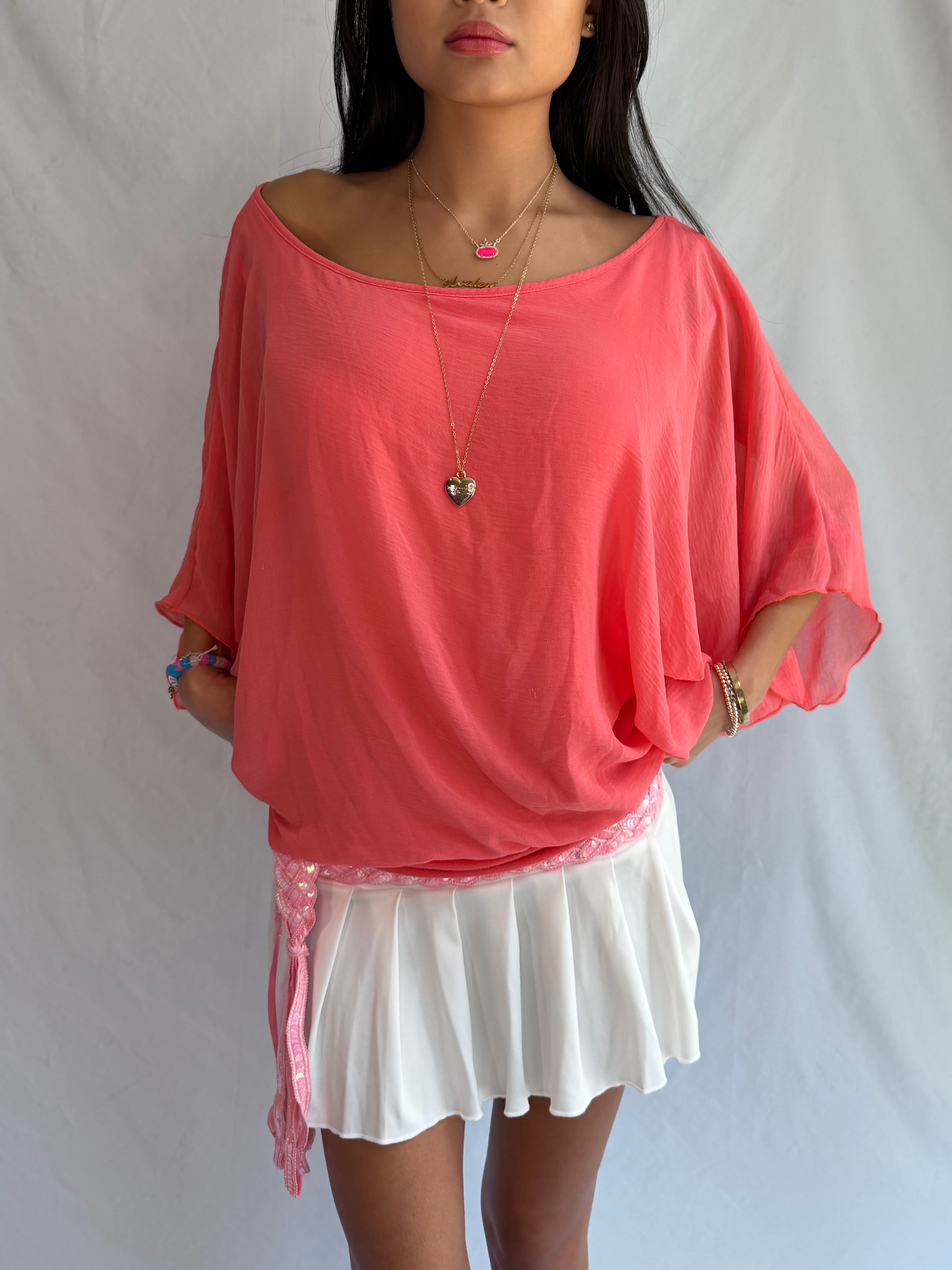 vintage coral off the shoulder drape top ⋆˚࿔