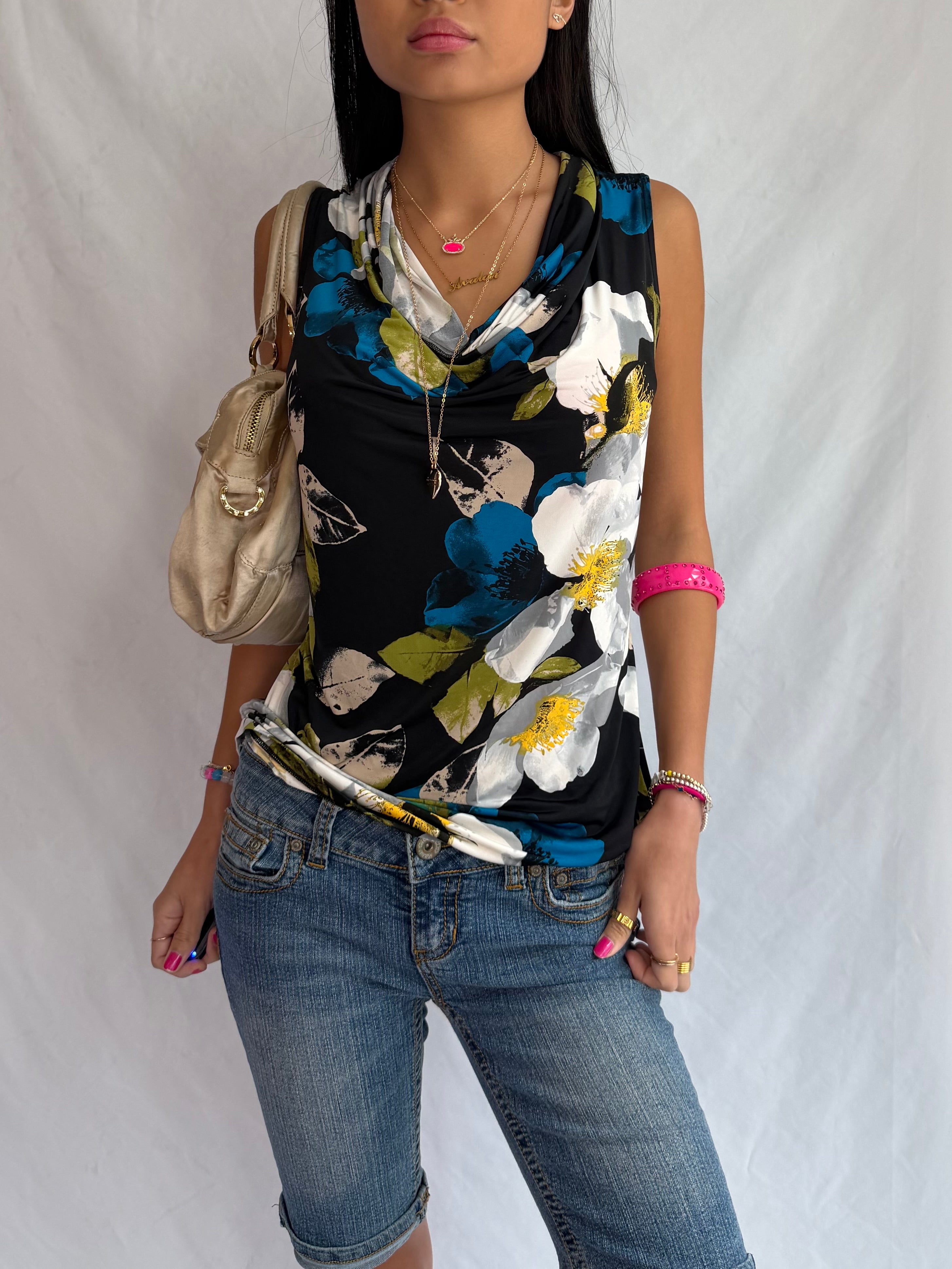 vintage floral cowl neck top ⋆˚✿˖°