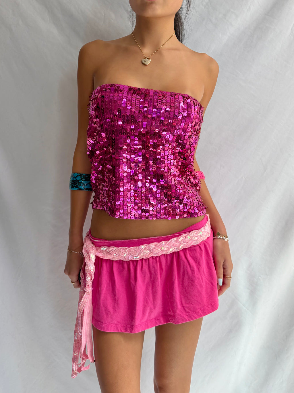 Vintage pink sequin strapless top