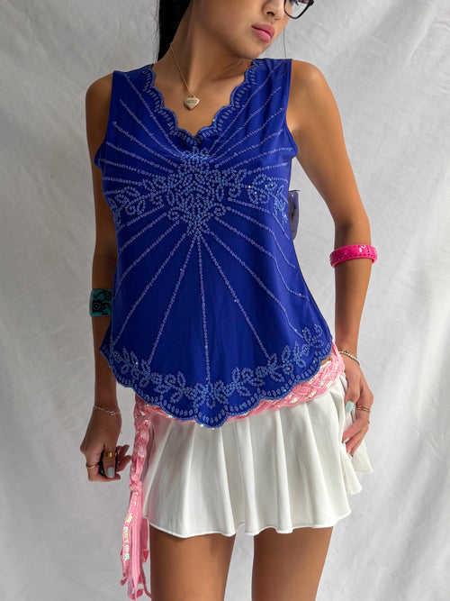 Vintage blue embroidered tank top