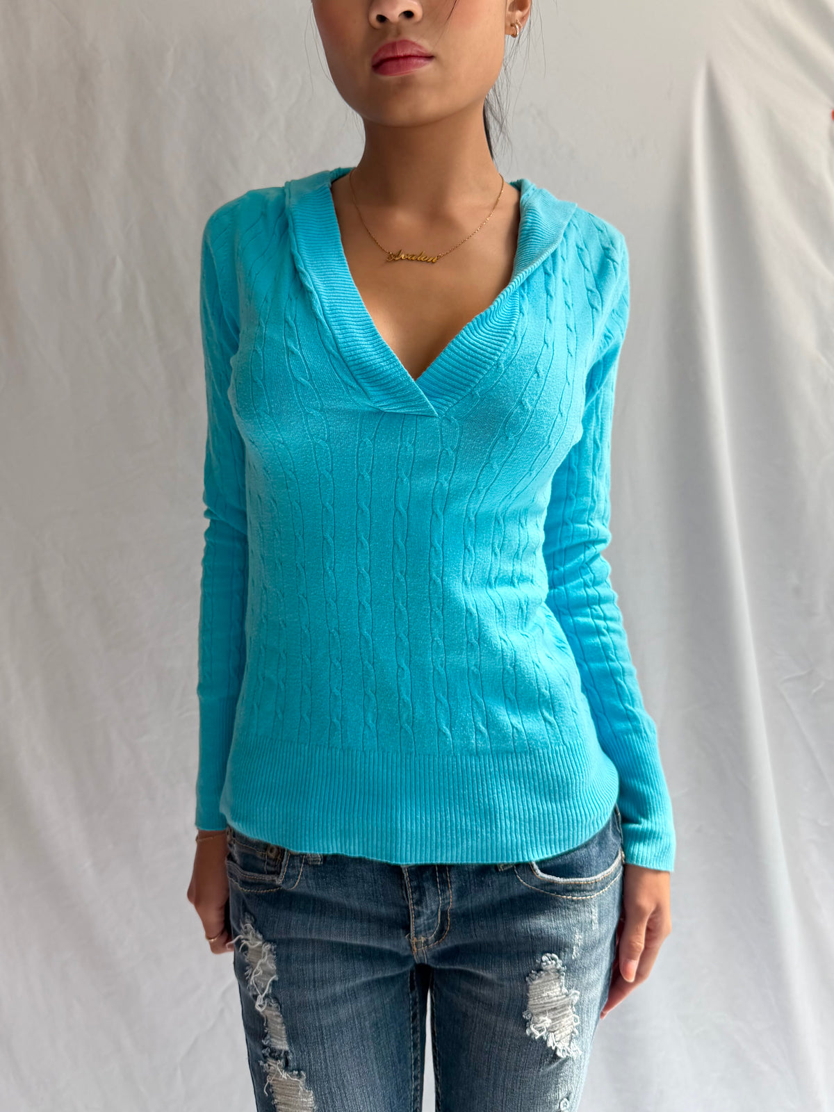 Vintage blue fitted sweater hoodie