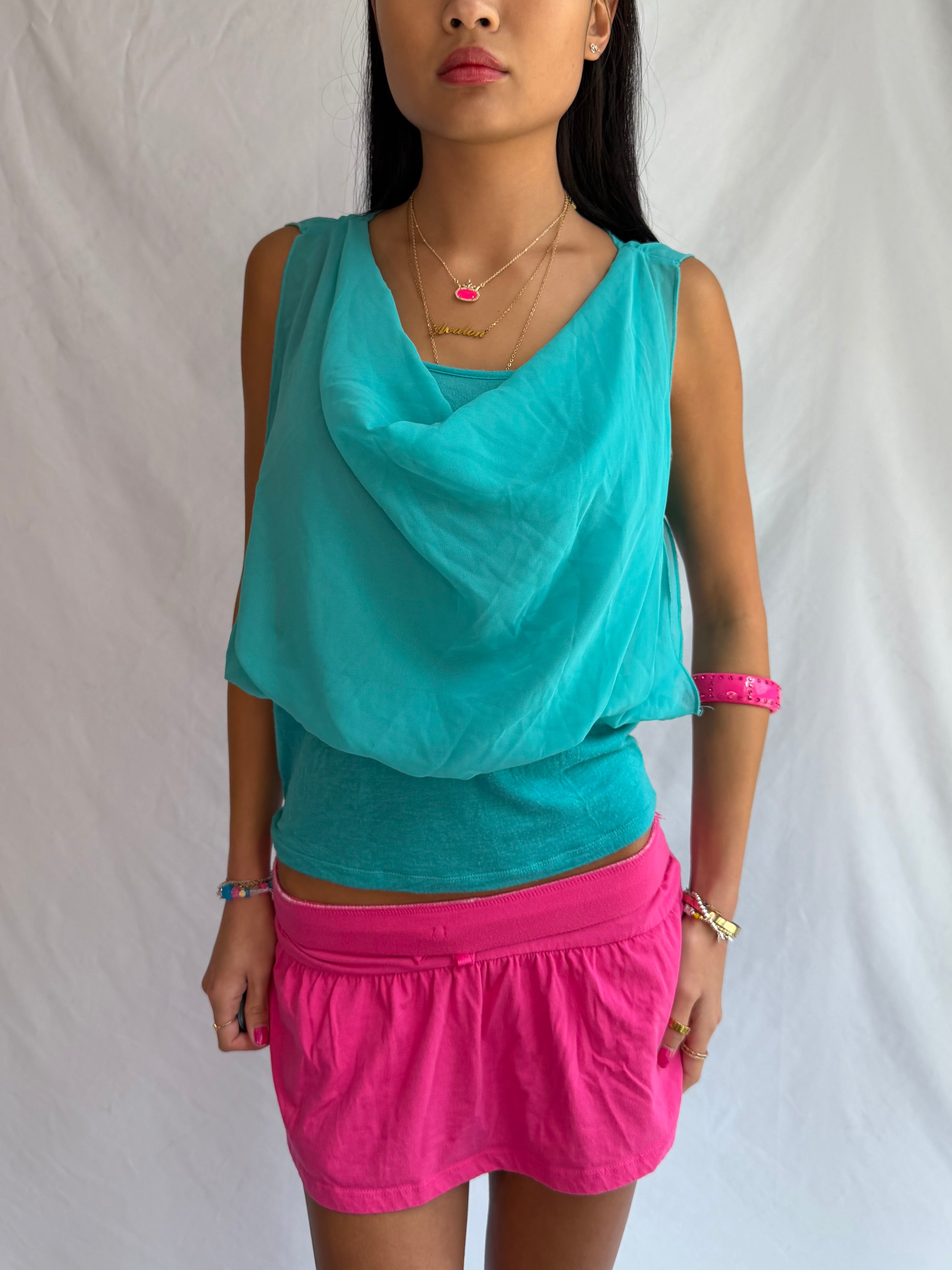 vintage teal cowl neck tank top ₊˚⊹⋆