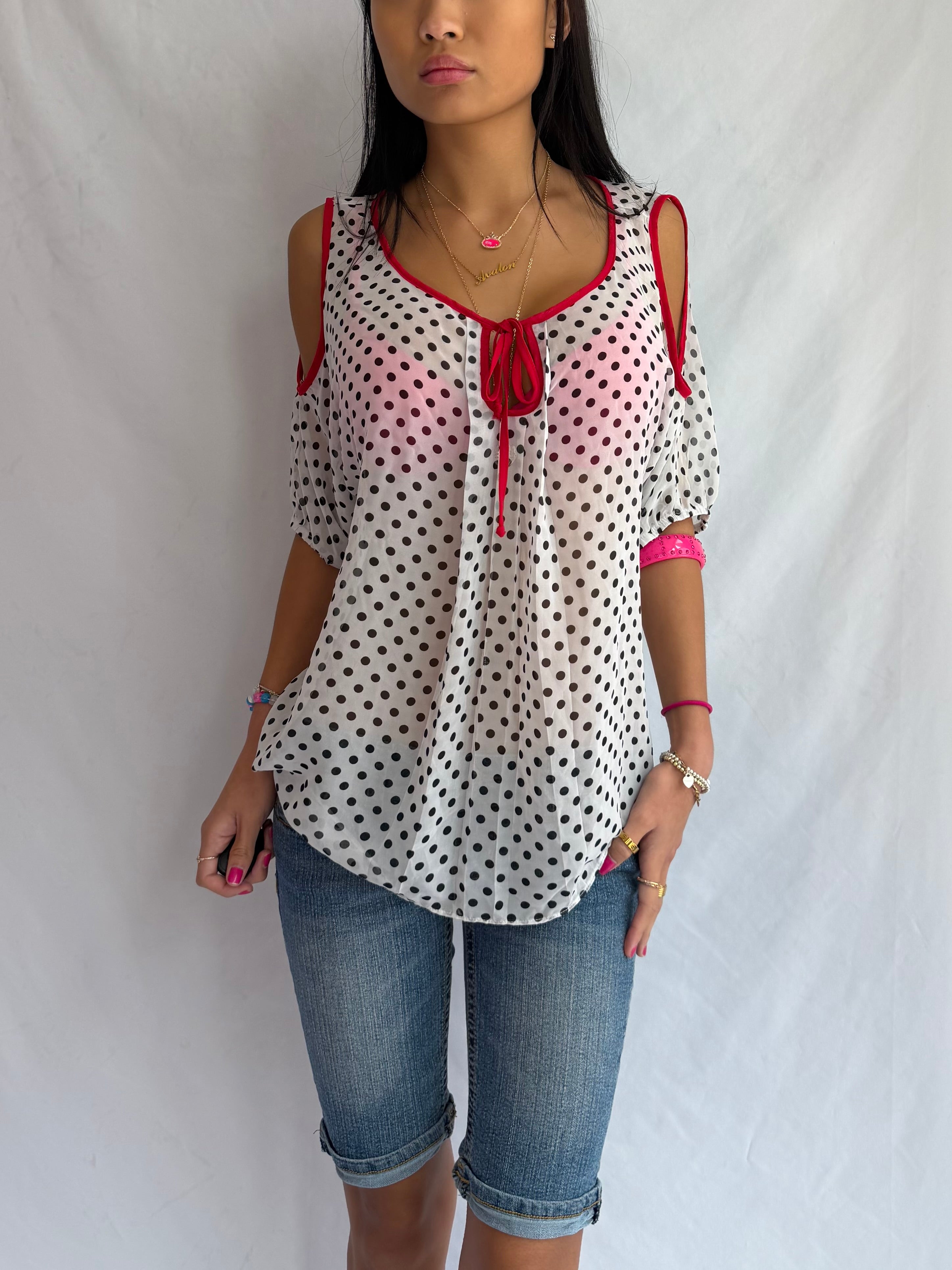 vintage sheer polka dot top⊹ ࣪ ˖ ໒꒱