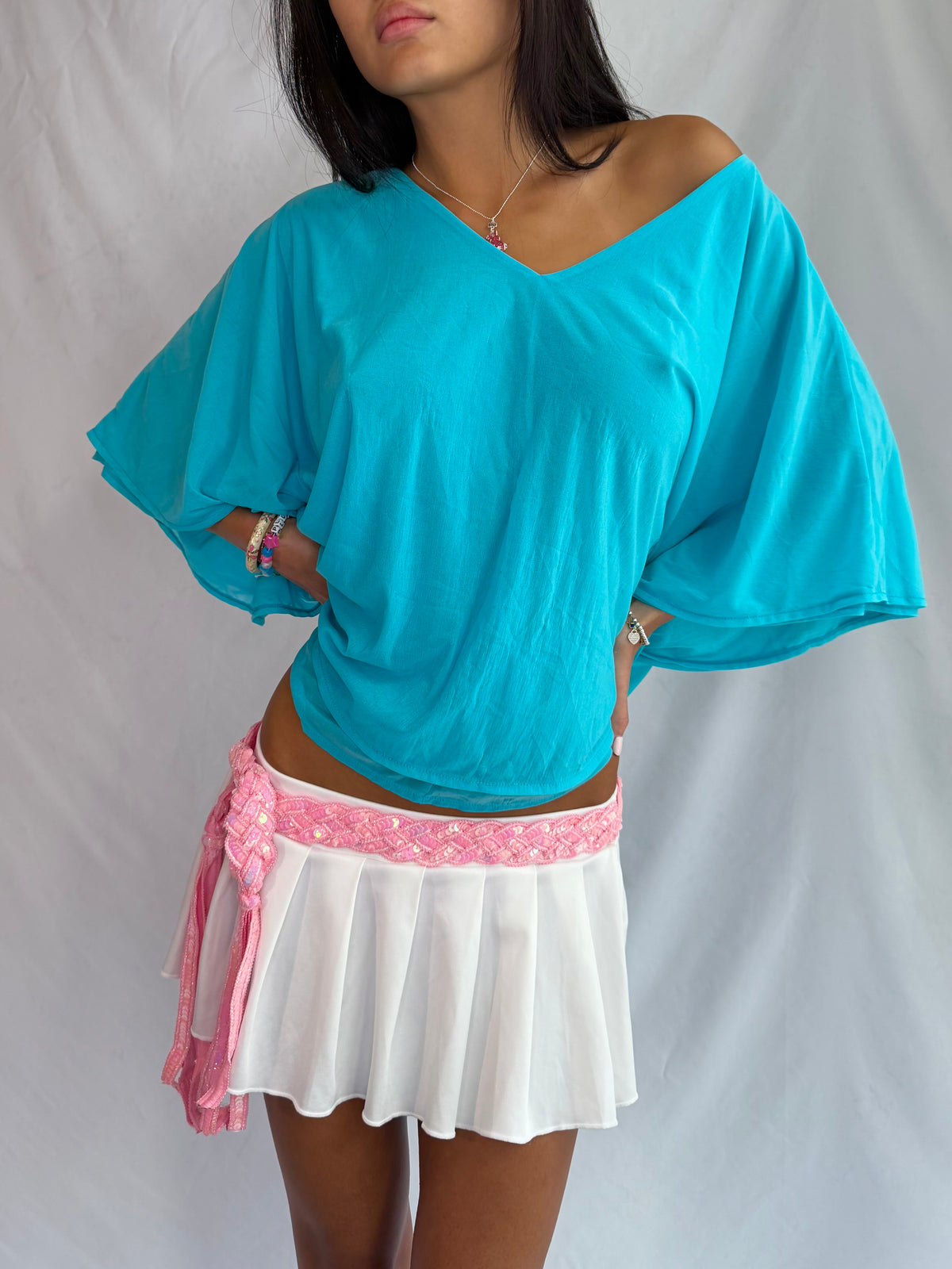 Vintage teal drape poncho top