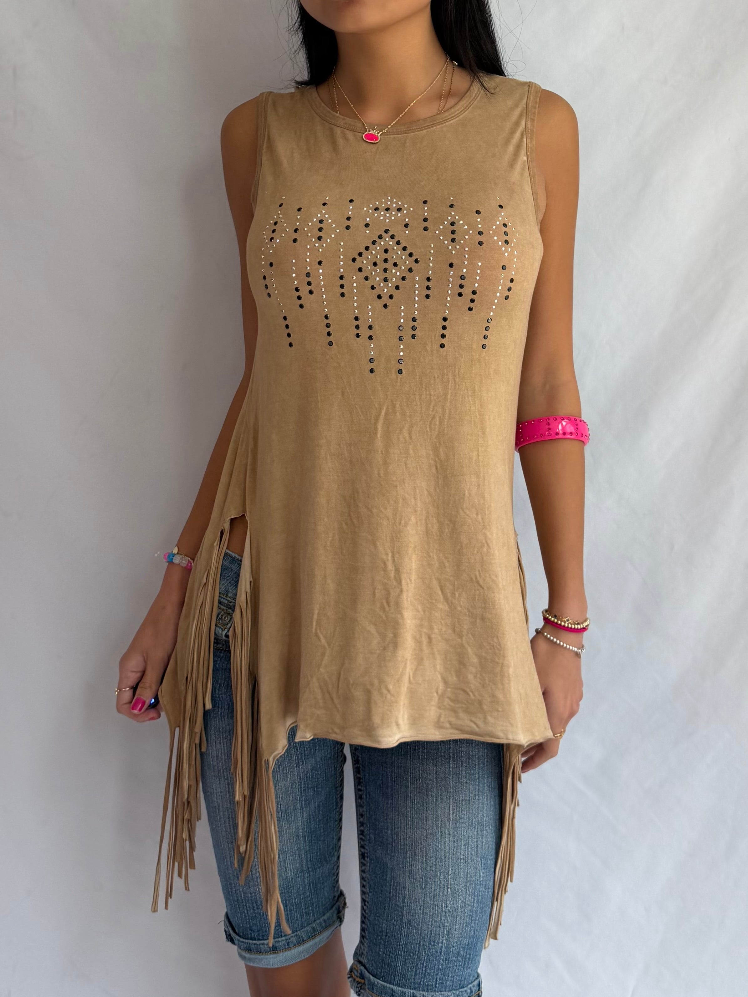 vintage fringe tank top ✶⋆.˚