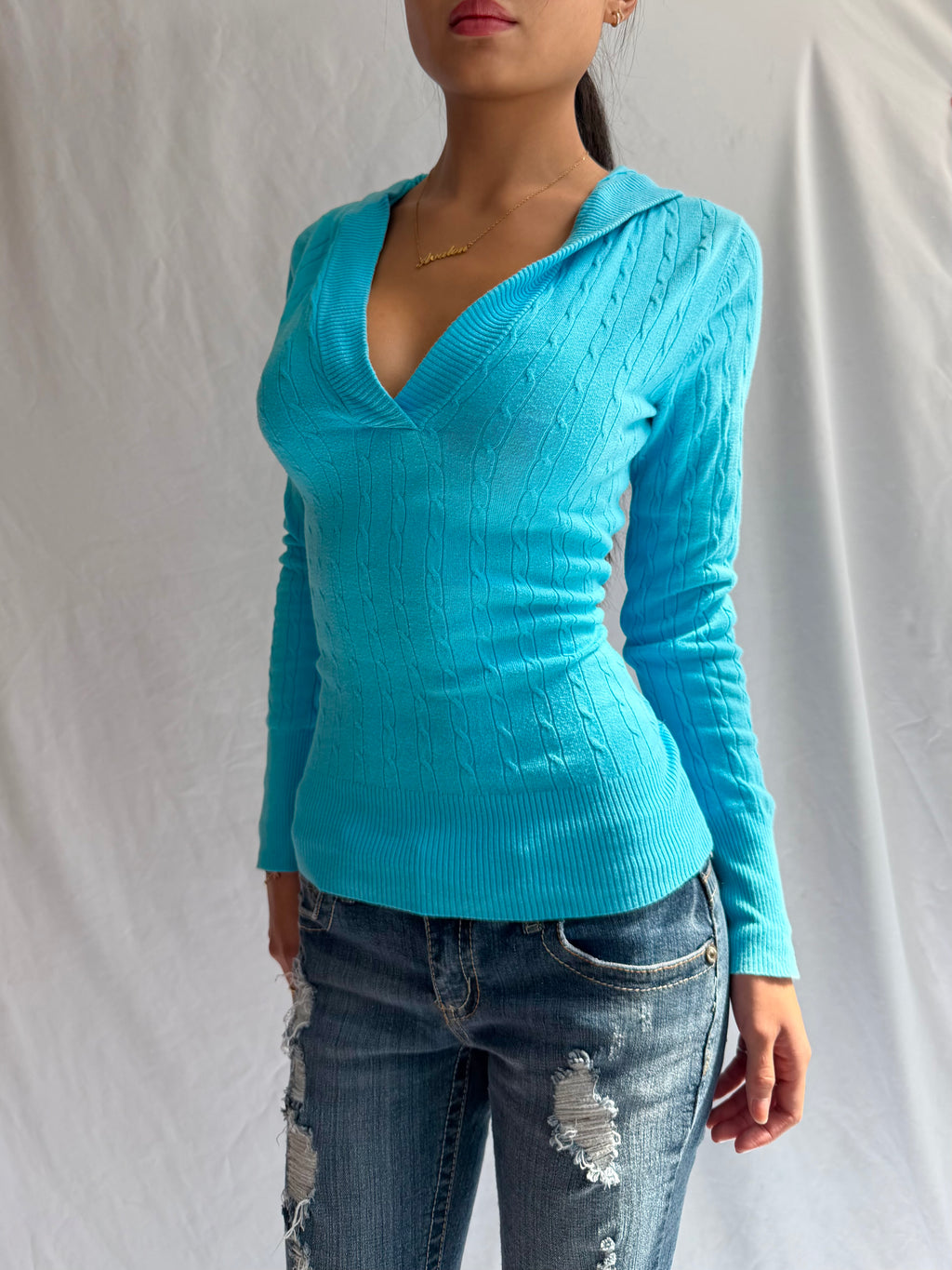 Vintage blue fitted sweater hoodie