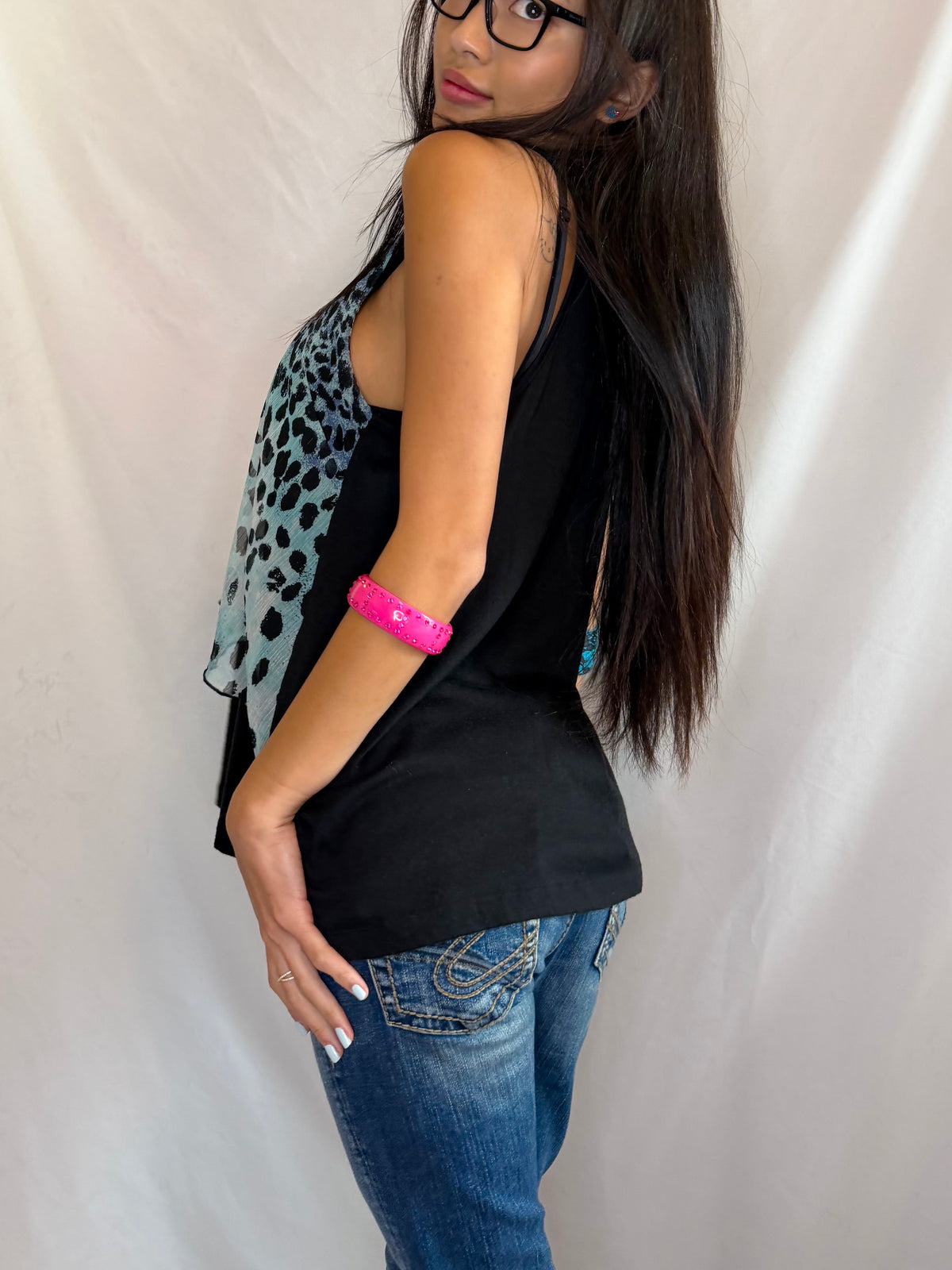 Vintage blue cheetah print tank top