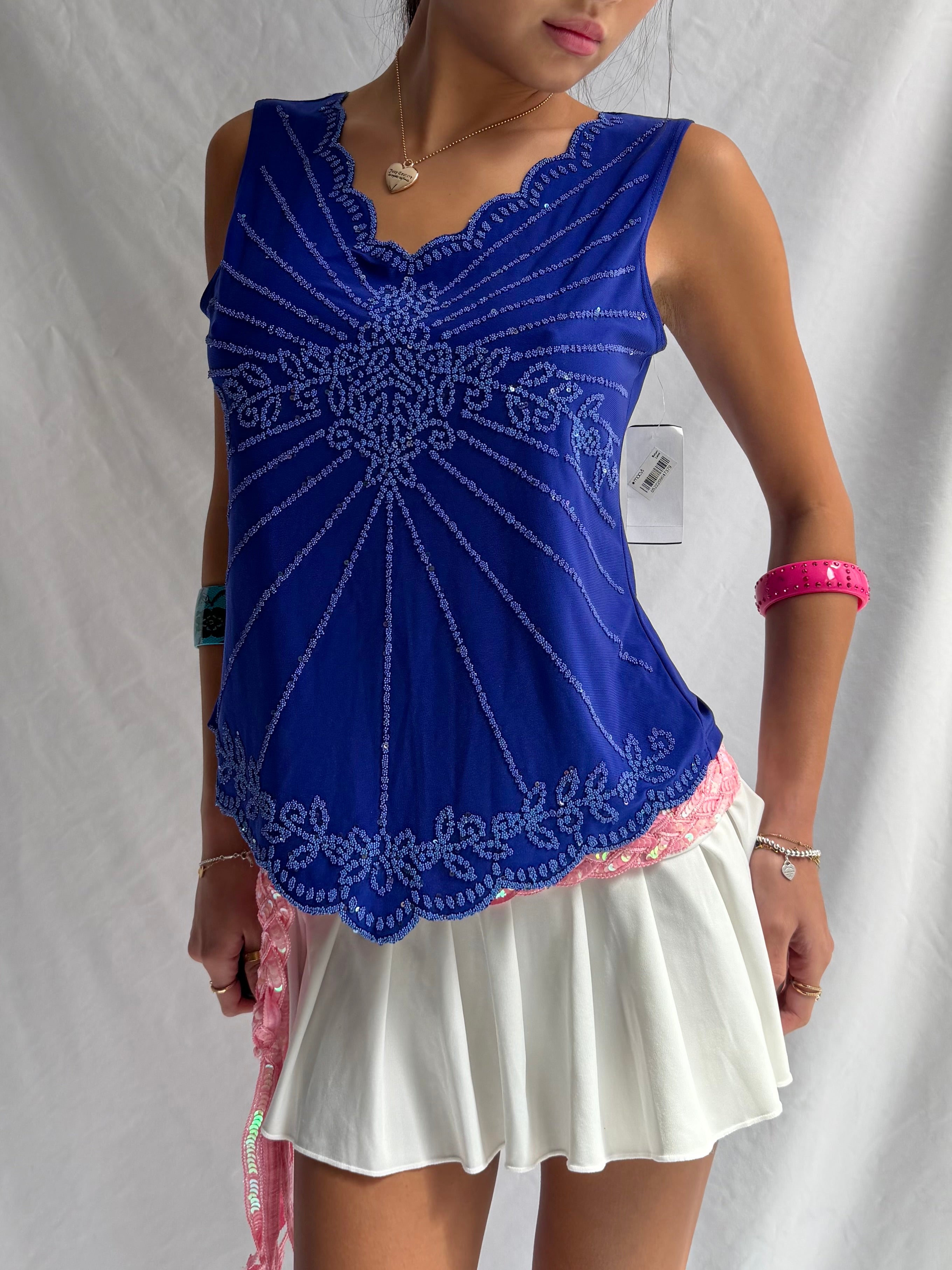 Vintage blue embroidered tank top