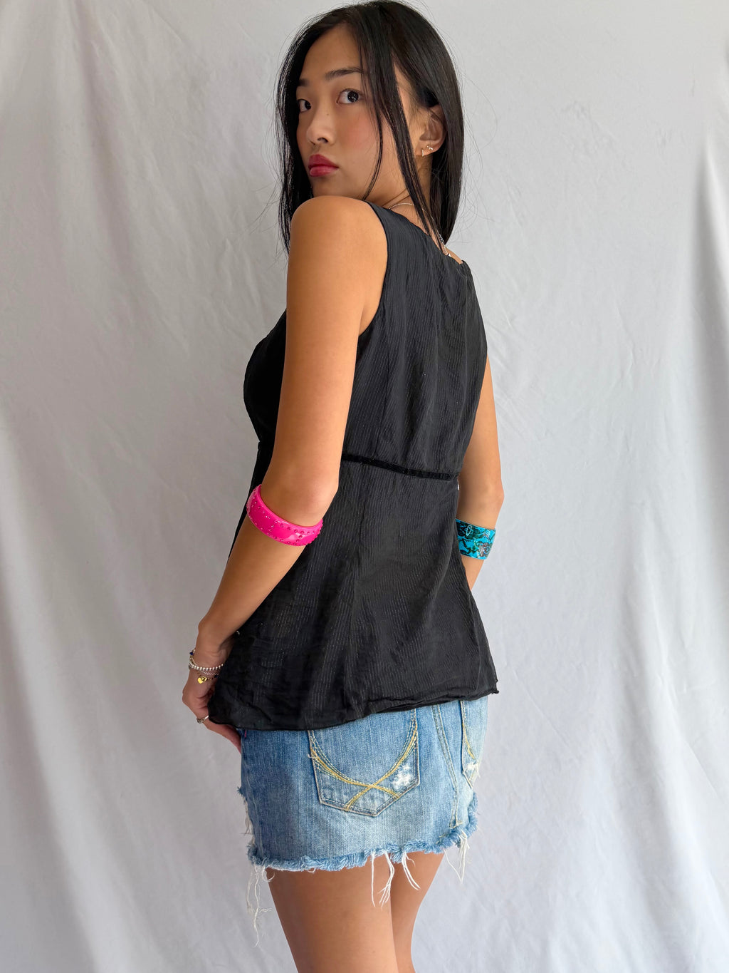 Vintage black embellished tank top