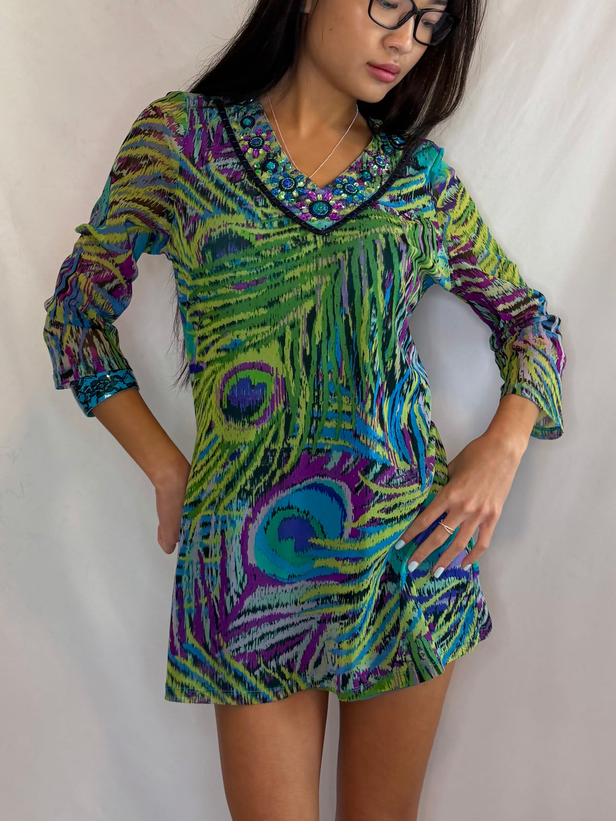 Vintage colorful embellished mini dress