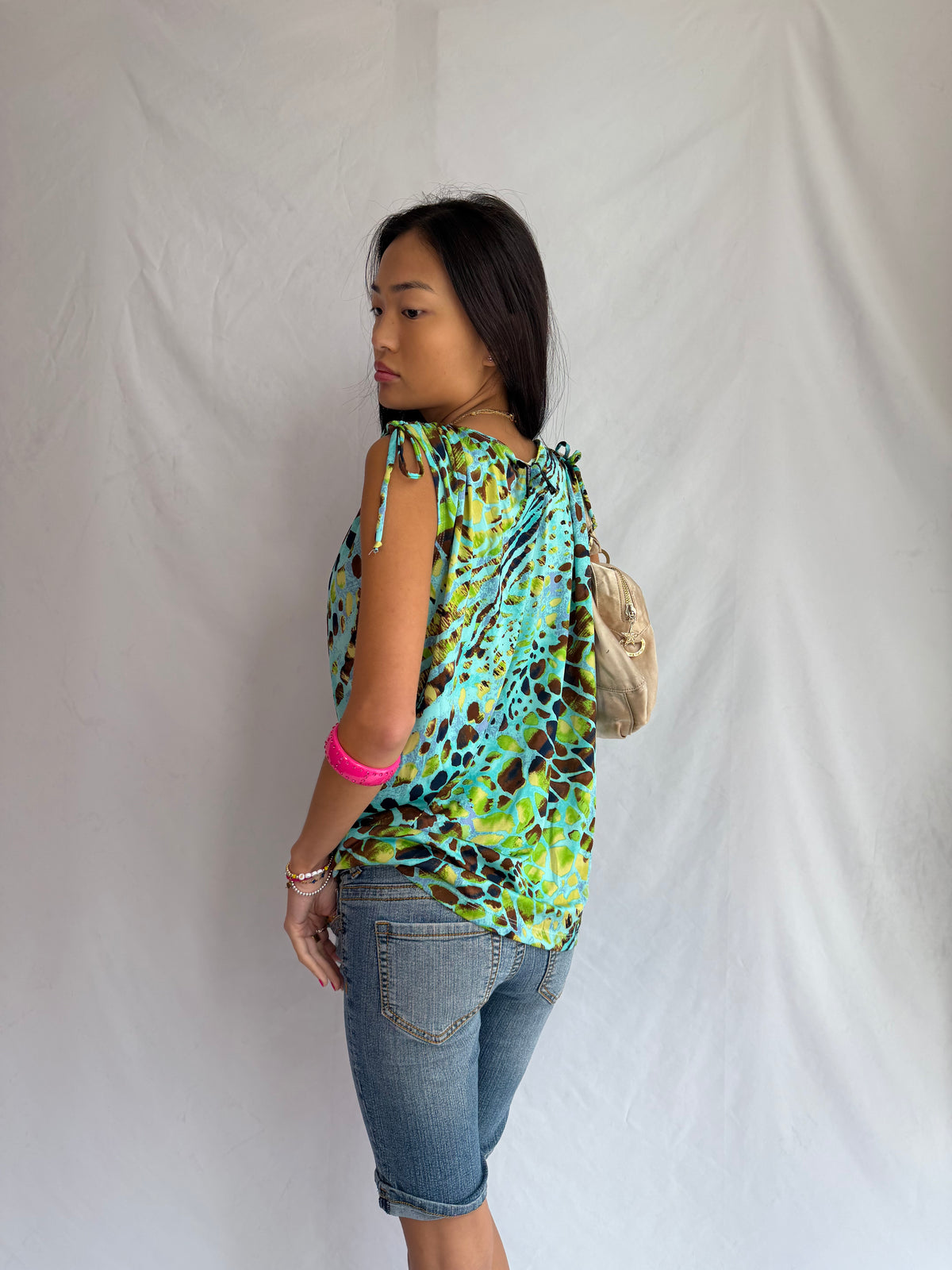 Vintage beaded green halter top