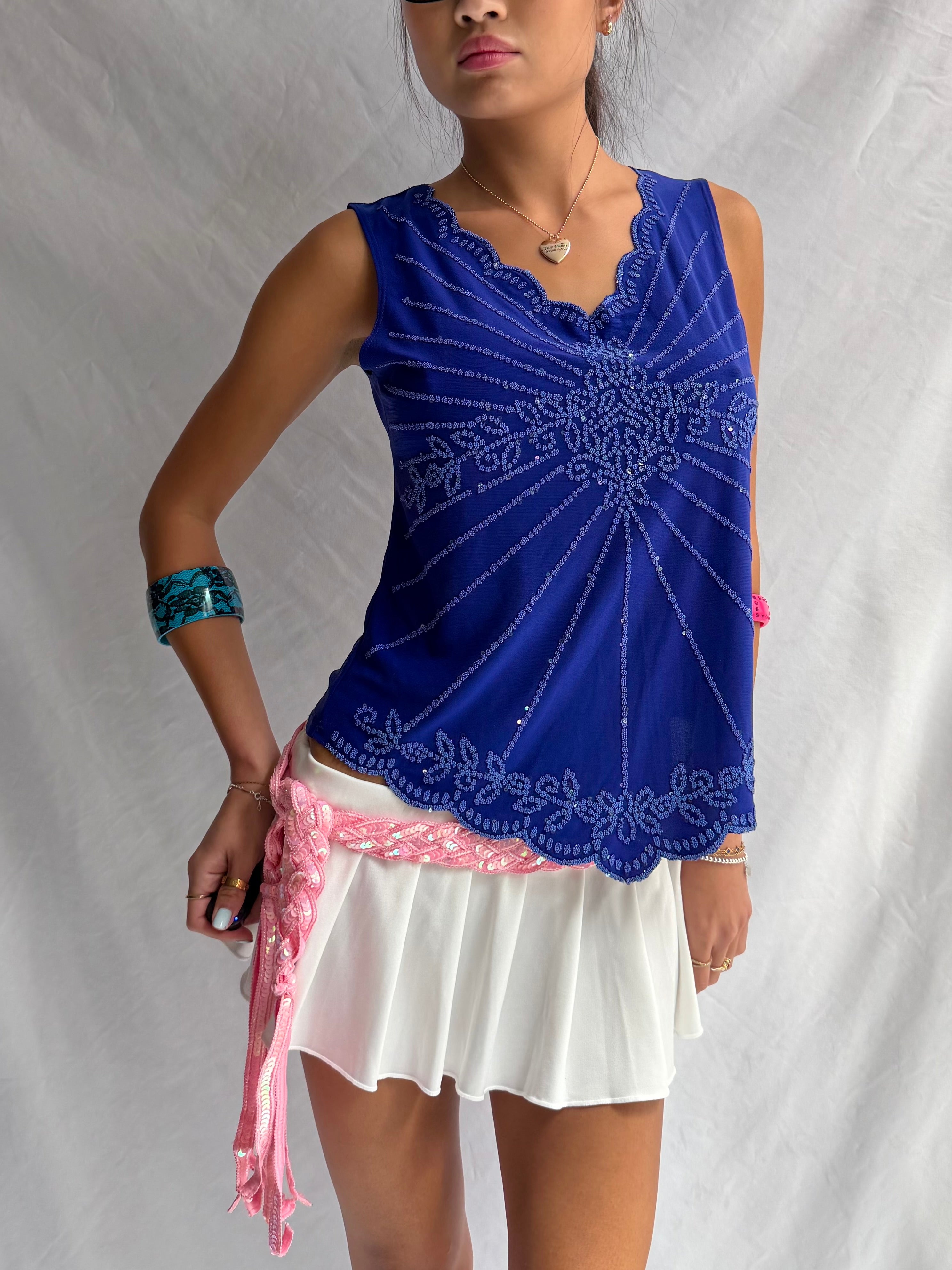 Vintage blue embroidered tank top