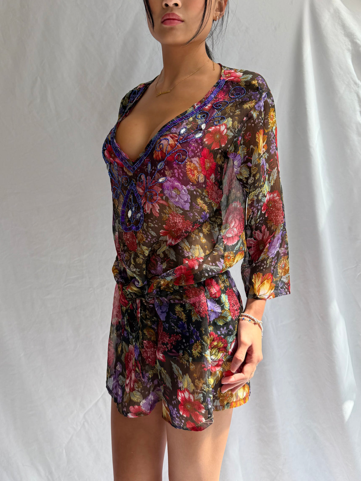 Vintage cinched floral mini dress