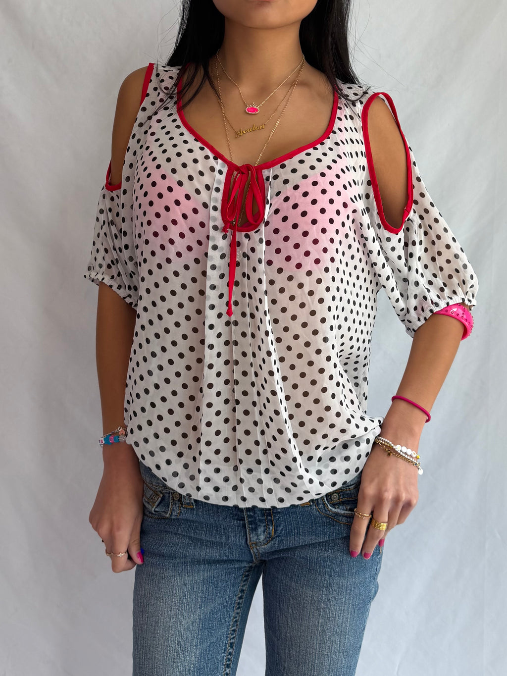 vintage sheer polka dot top⊹ ࣪ ˖ ໒꒱