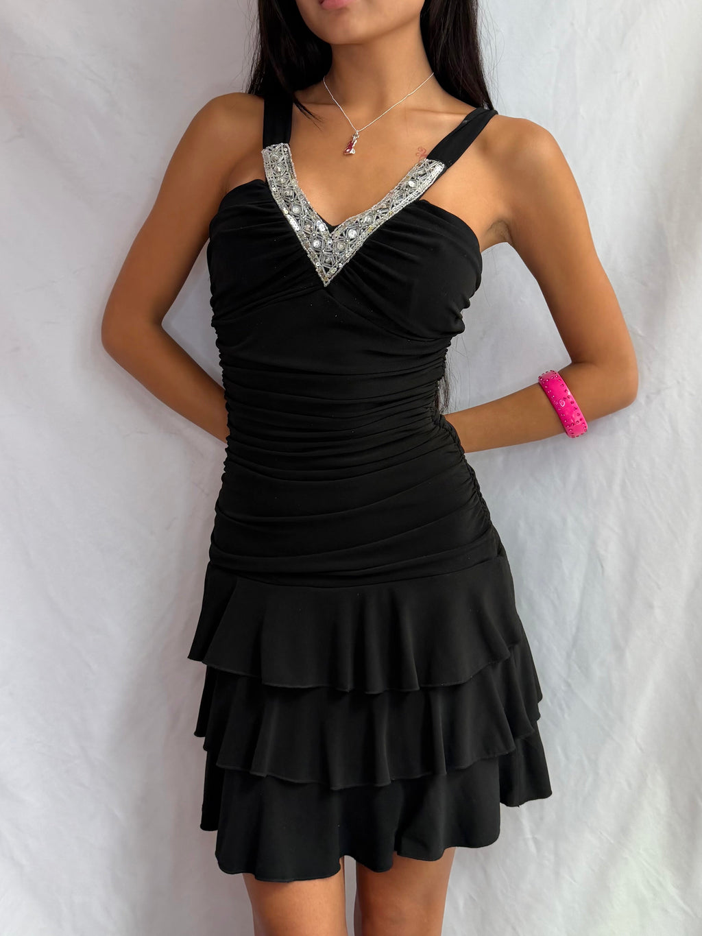 Vintage black beaded midi dress