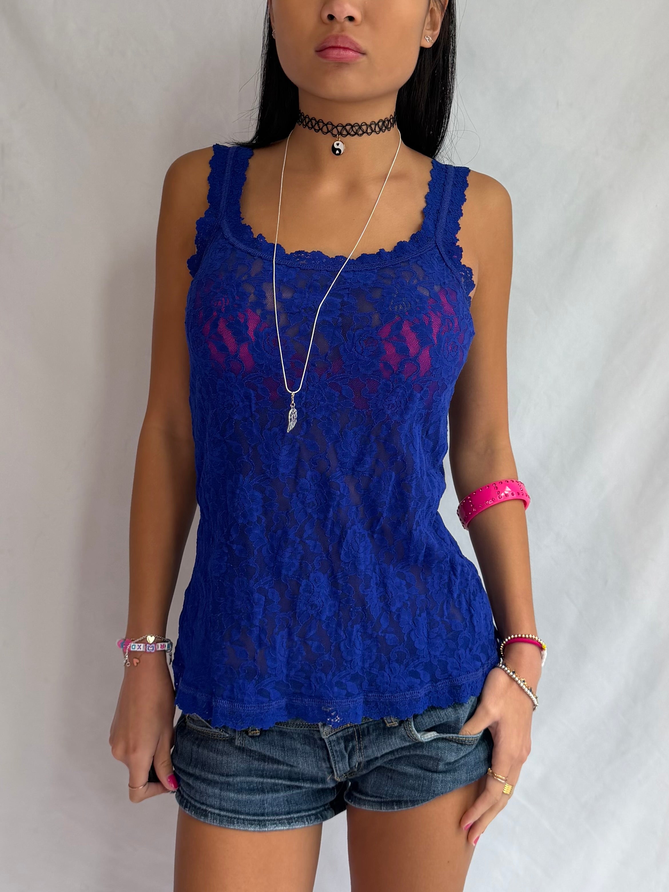 vintage blue lace tank top ⋆.𐙚 ̊