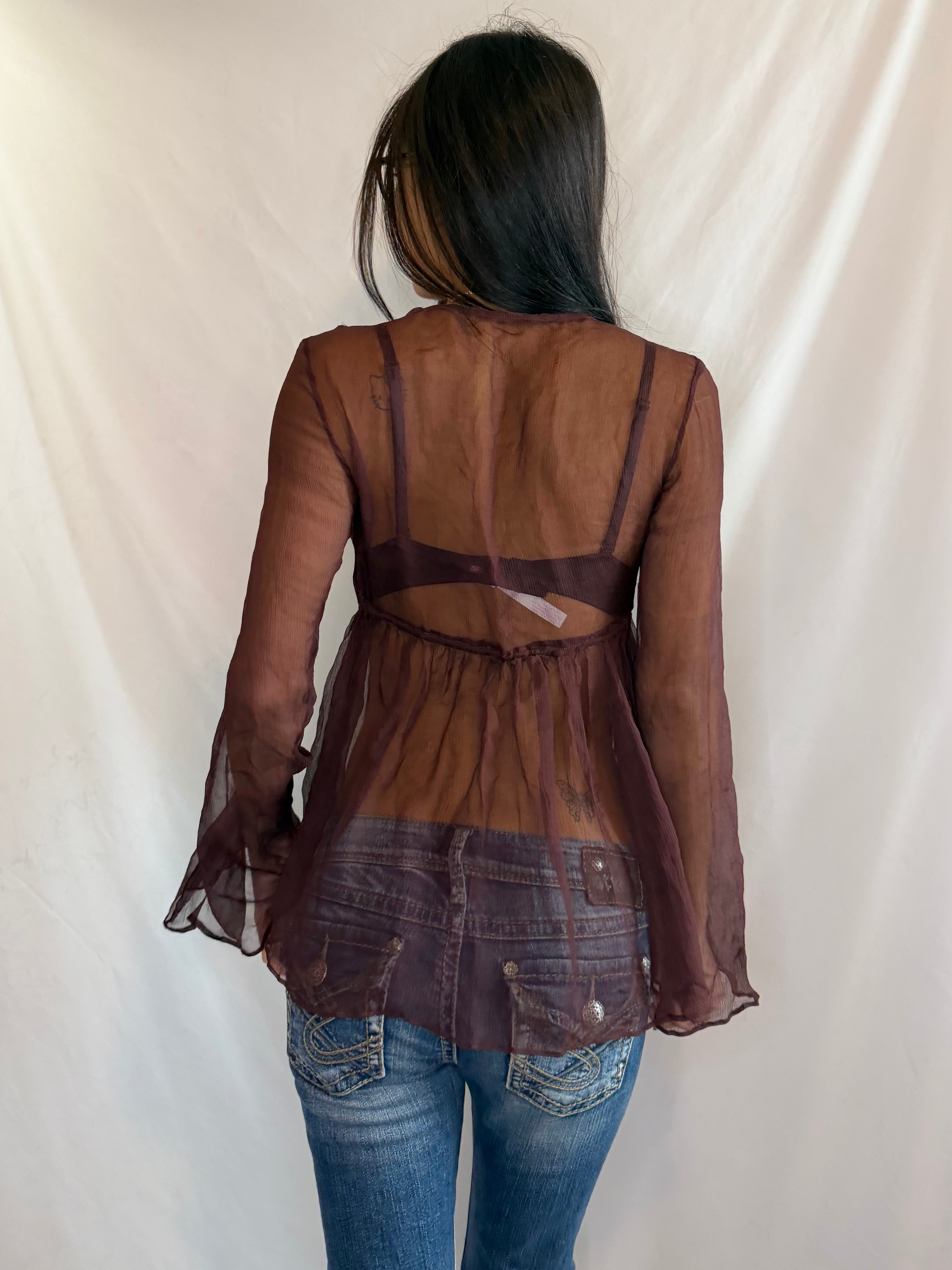 Vintage brown sheer babydoll top