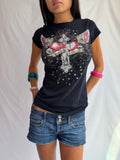 Vintage black rhinestone cross top