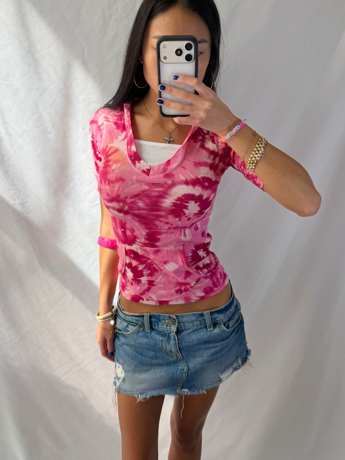 Vintage pink tie dye hoodie top
