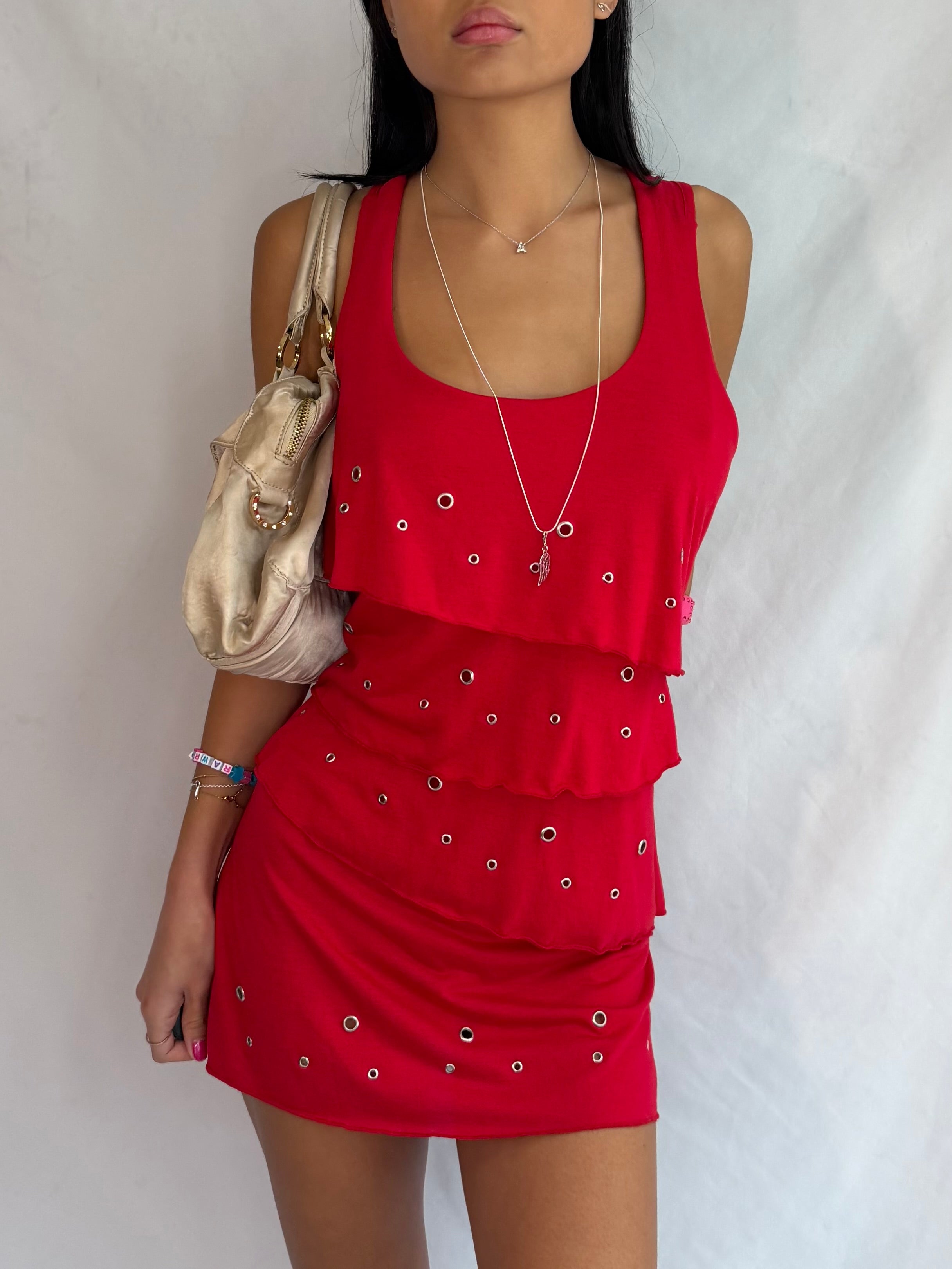 vintage red ruffle mini dress ⊹ ࣪ ˖