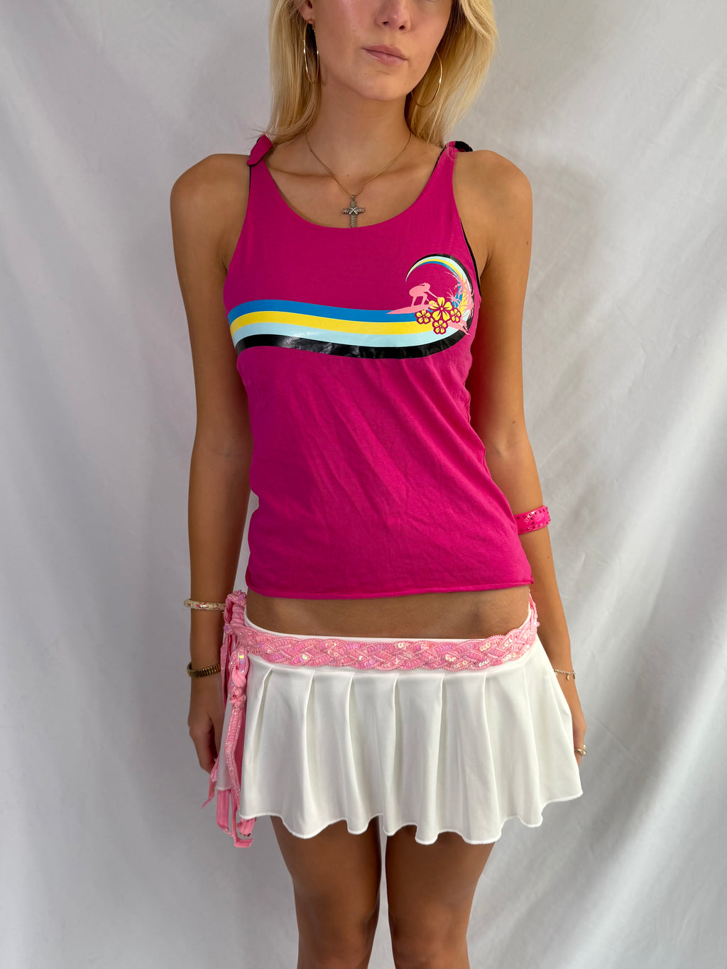 Vintage hot pink surfer girl tank top