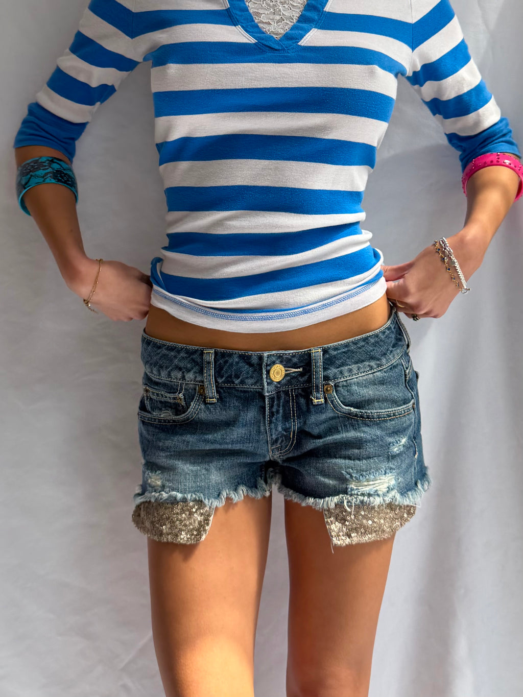 Vintage American Eagle sequin denim shorts