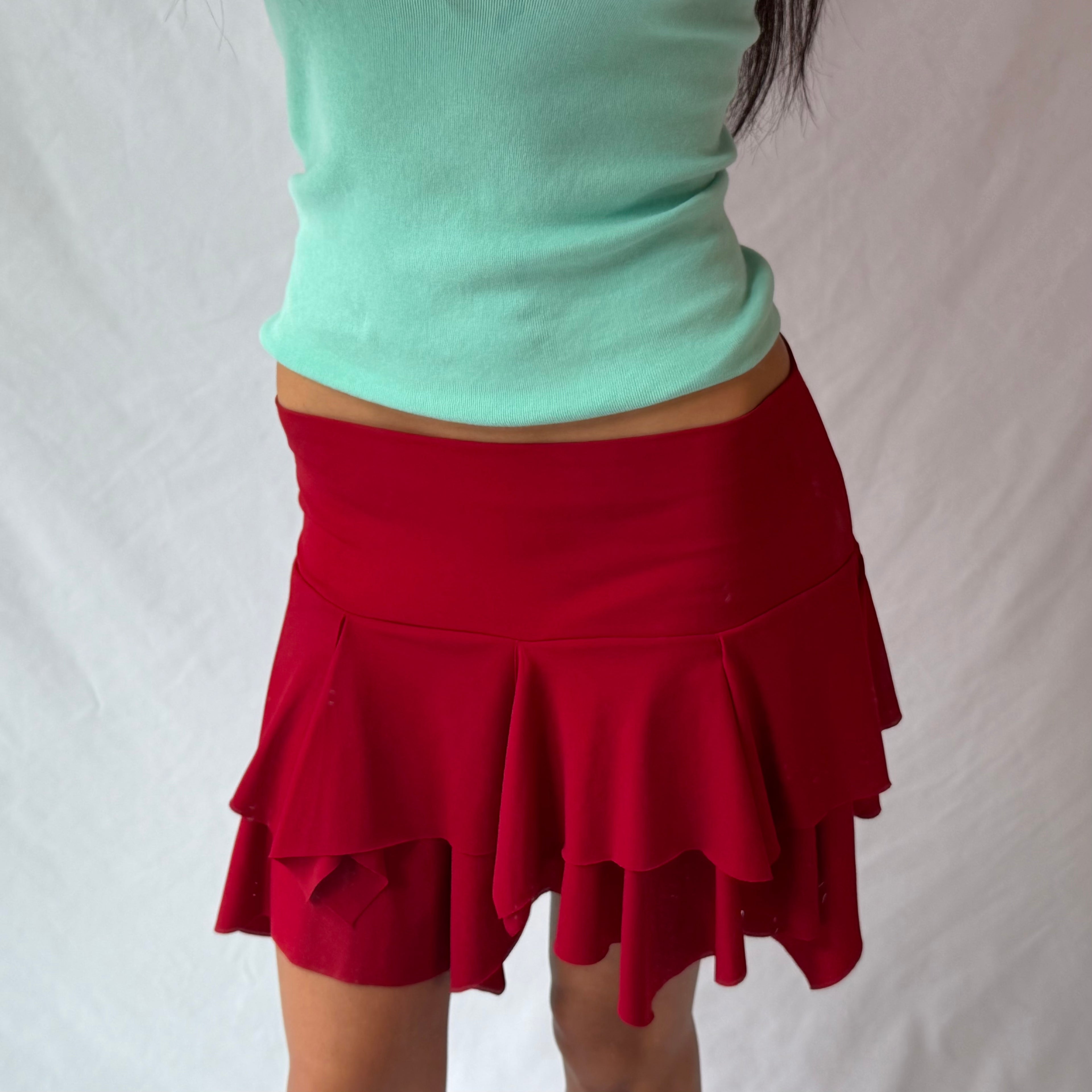 vintage red asymmetrical skirt ⋆˙⟡
