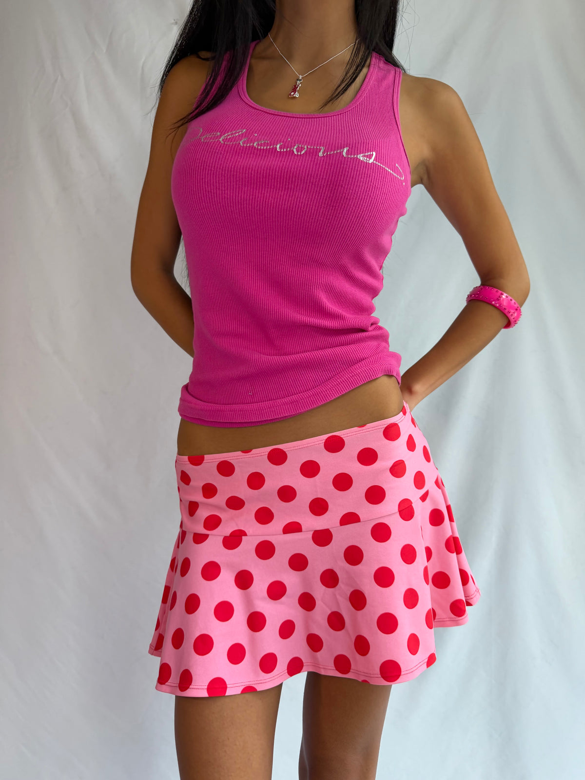 Vintage Aeropostale pink polka dot mini skirt
