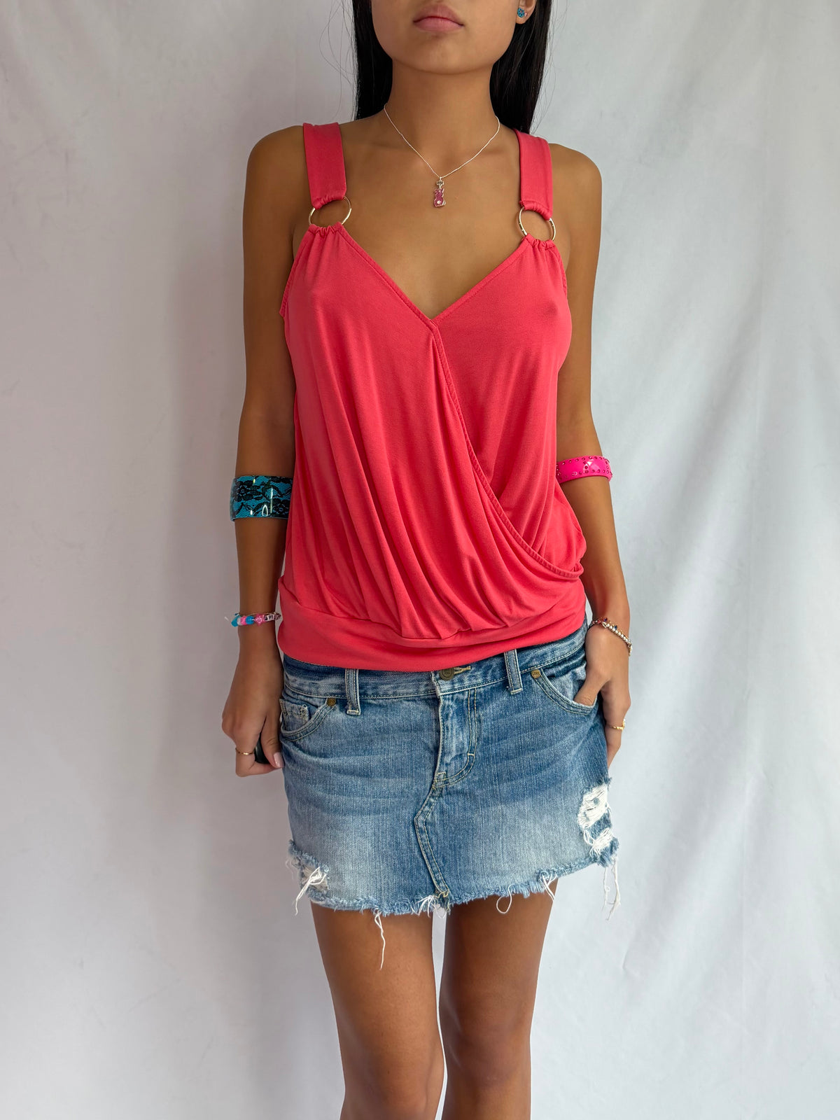 Vintage coral pink drape tank top