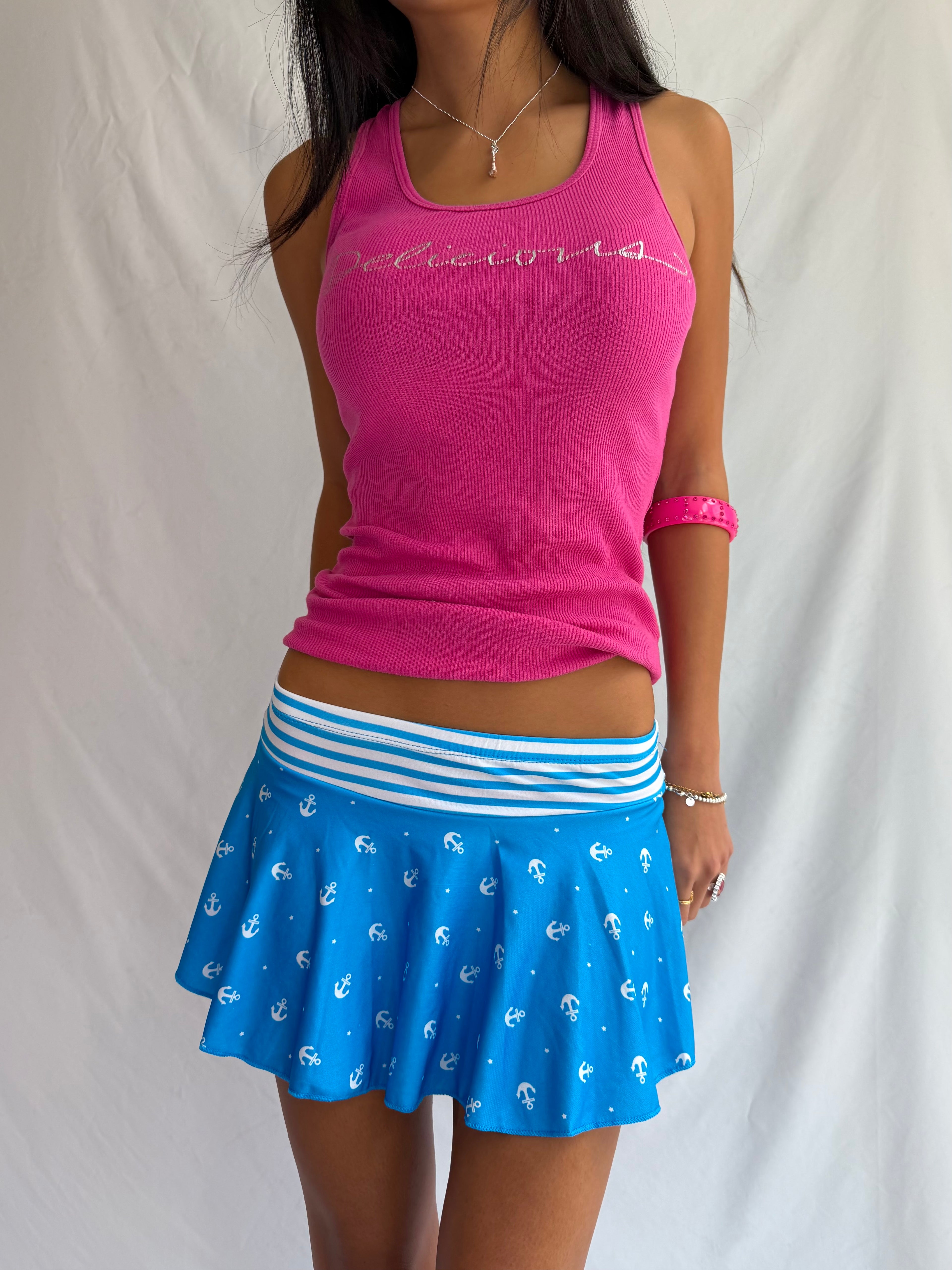 Vintage blue anchor micro mini skirt