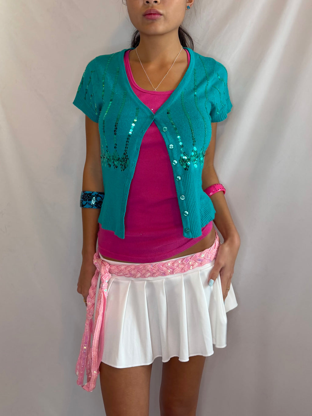 Vintage turquoise sequin cardigan