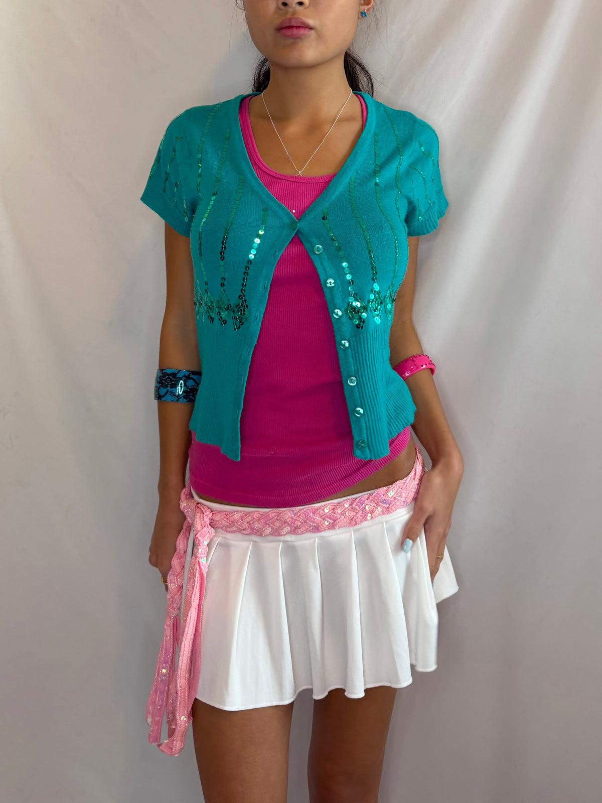 Vintage turquoise sequin cardigan