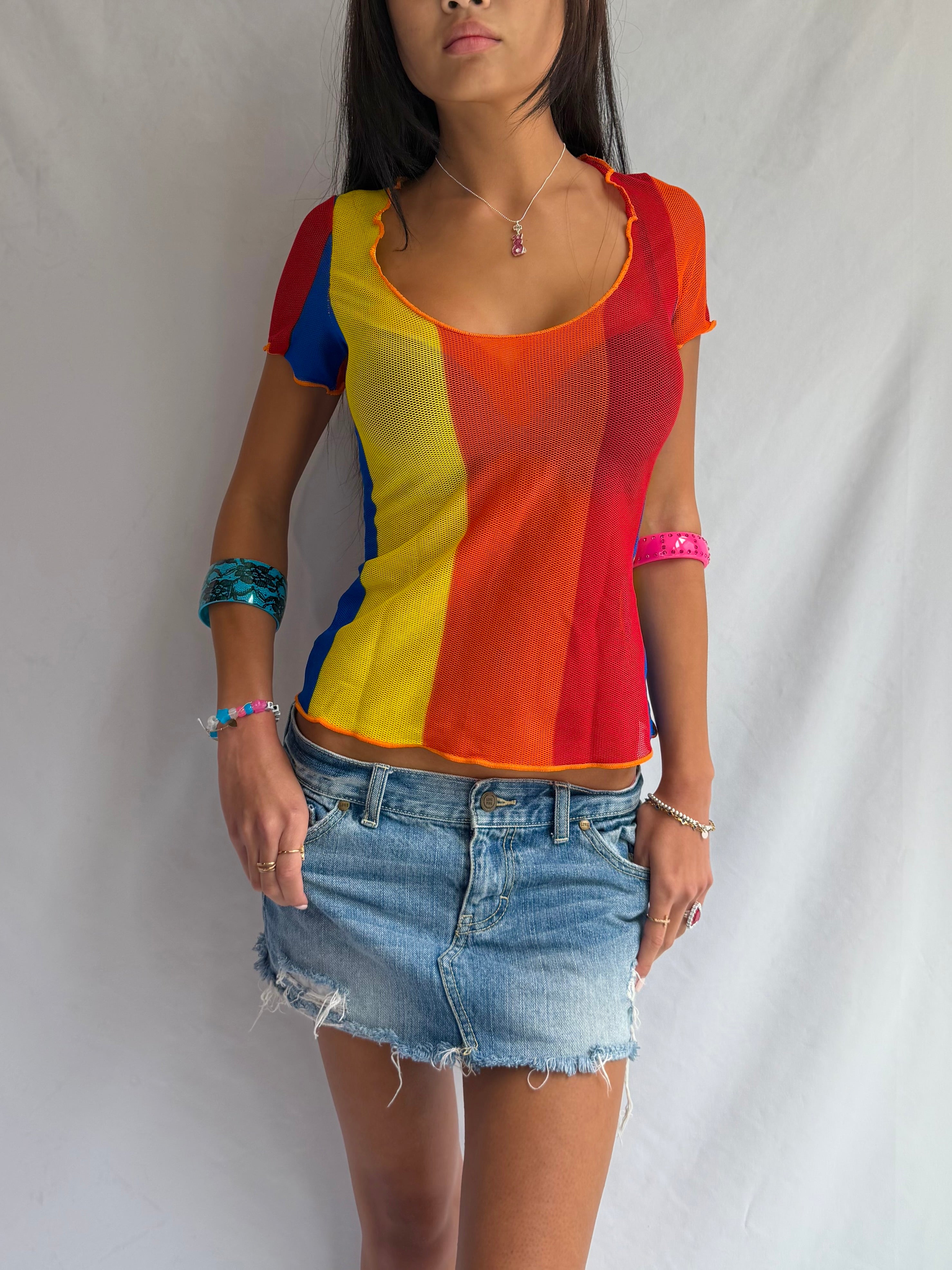 Vintage Dolce Gabbana rainbow mesh top