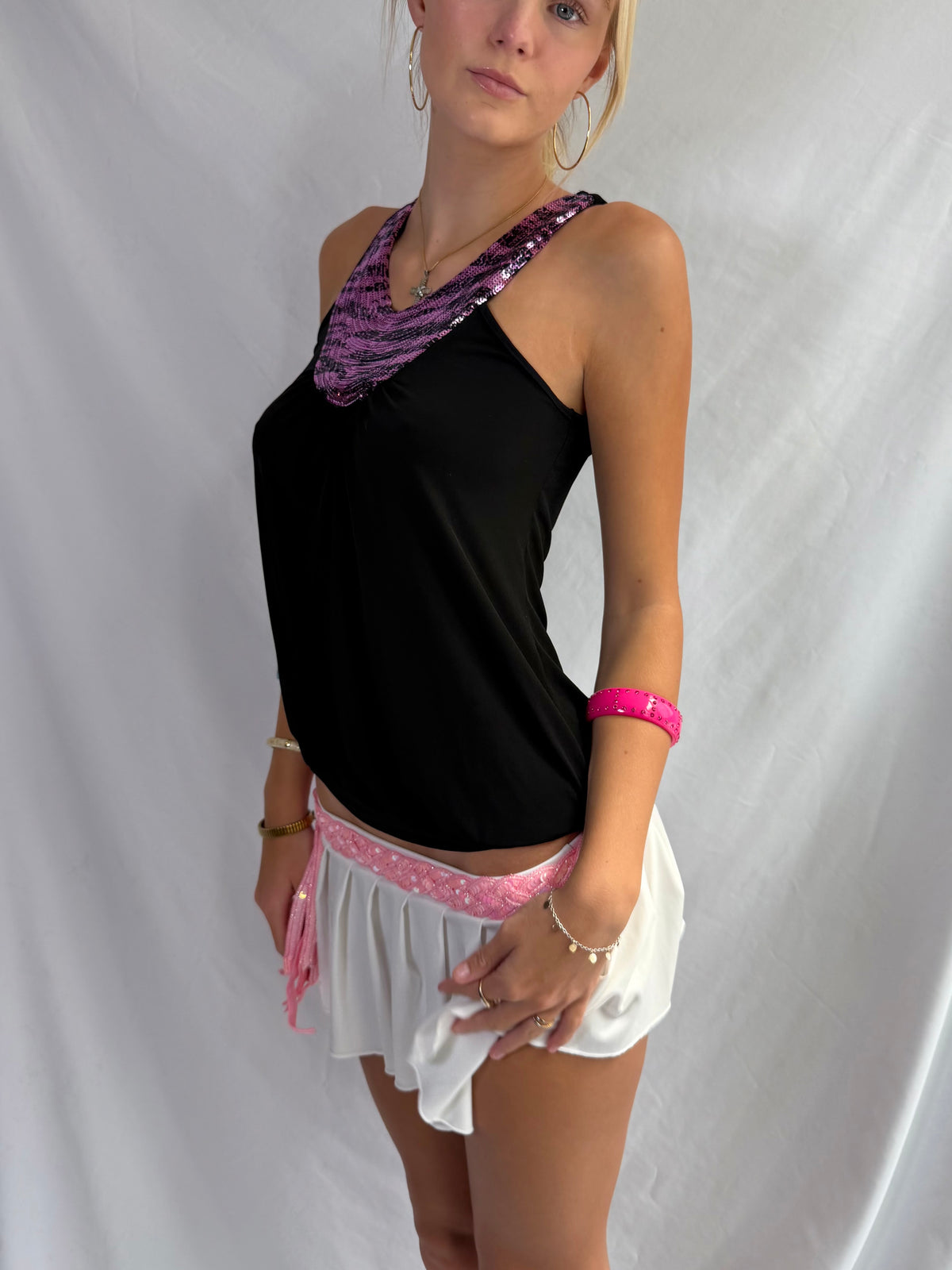 Vintage purple zebra sequin halter top