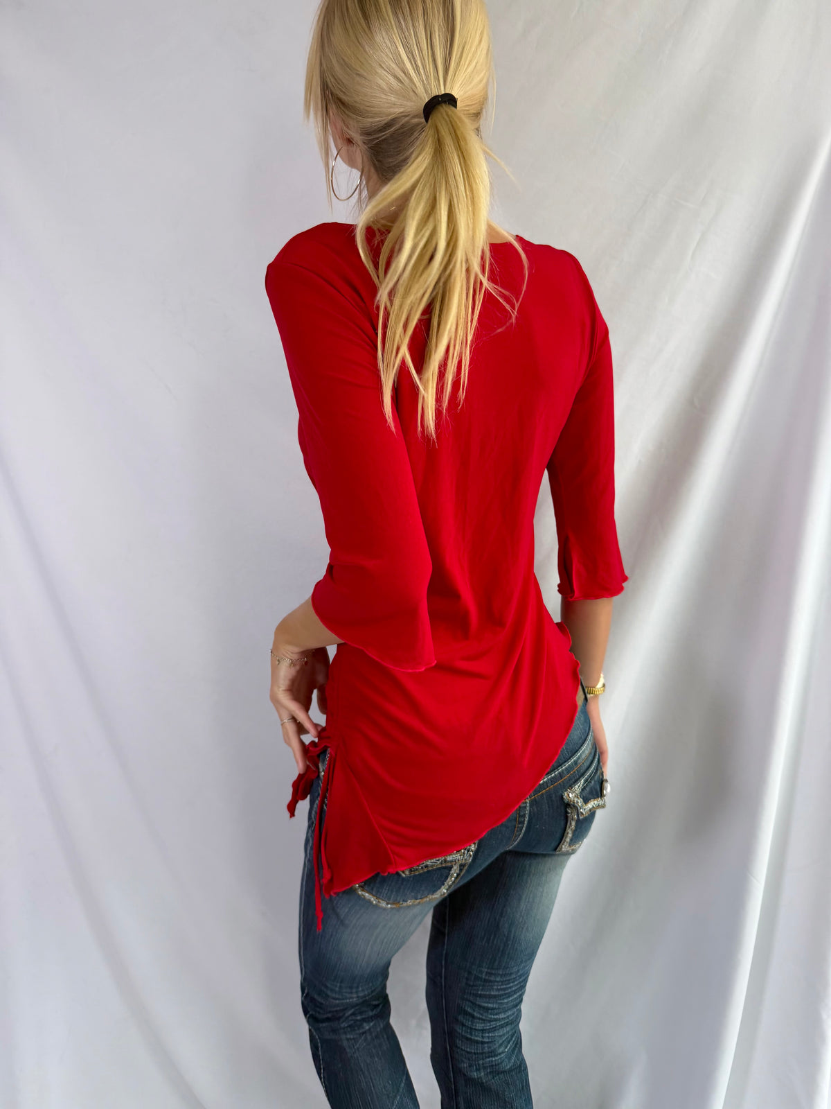 Vintage red asymmetrical long sleeve top