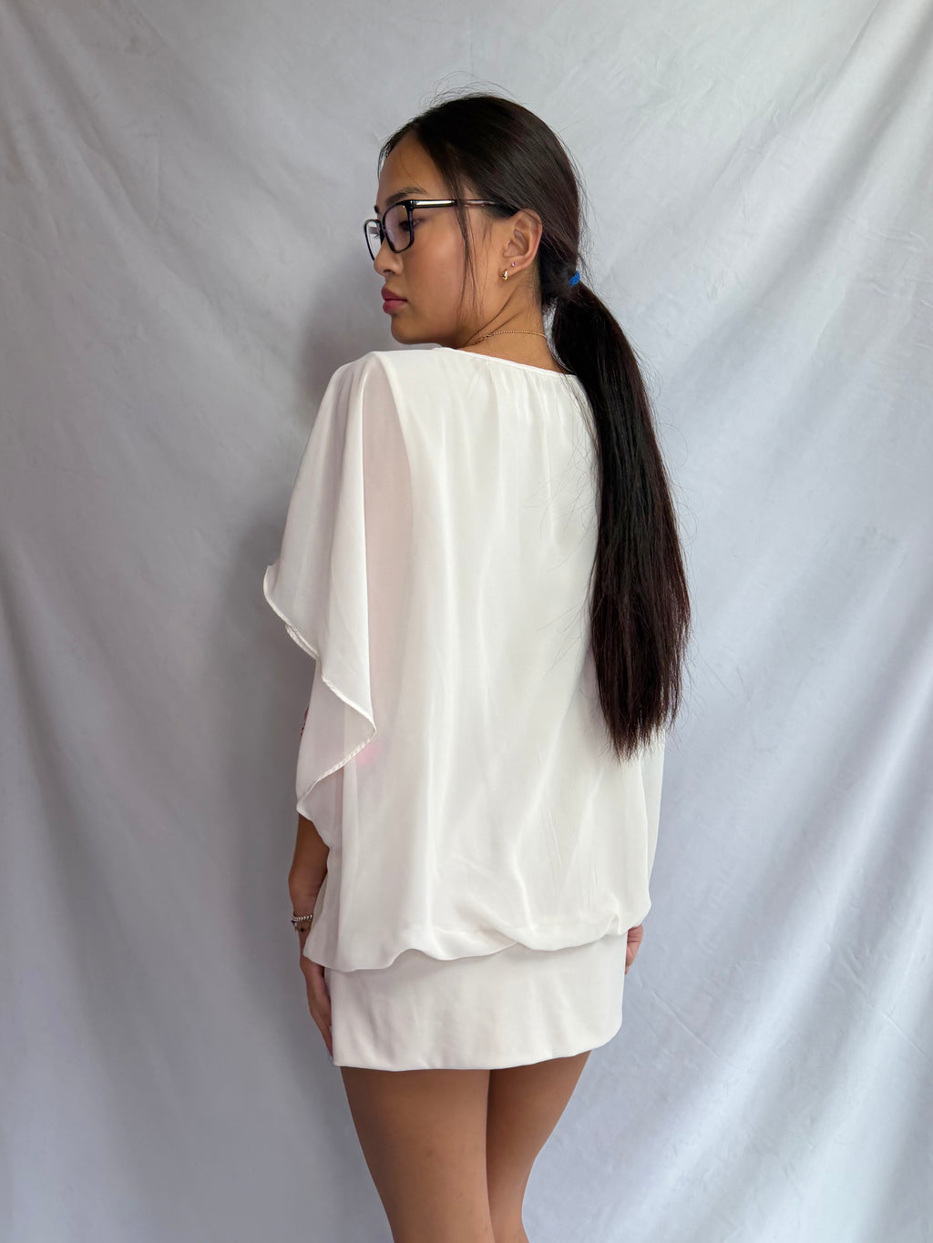 Vintage white draped poncho dress